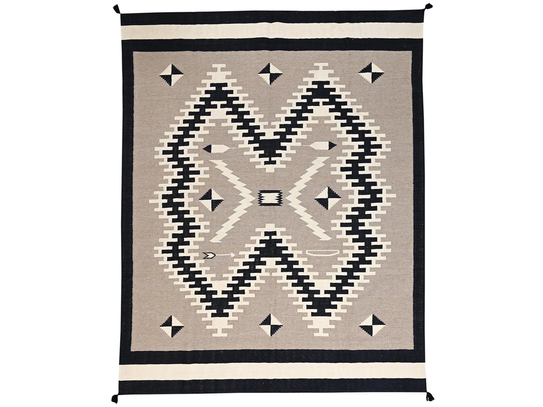 8'1"x10' Khaki Brown, Hand Woven, Flat Weave, American Indian Southwest Geometric Design, 100% Wool, Oriental Rug HR2295