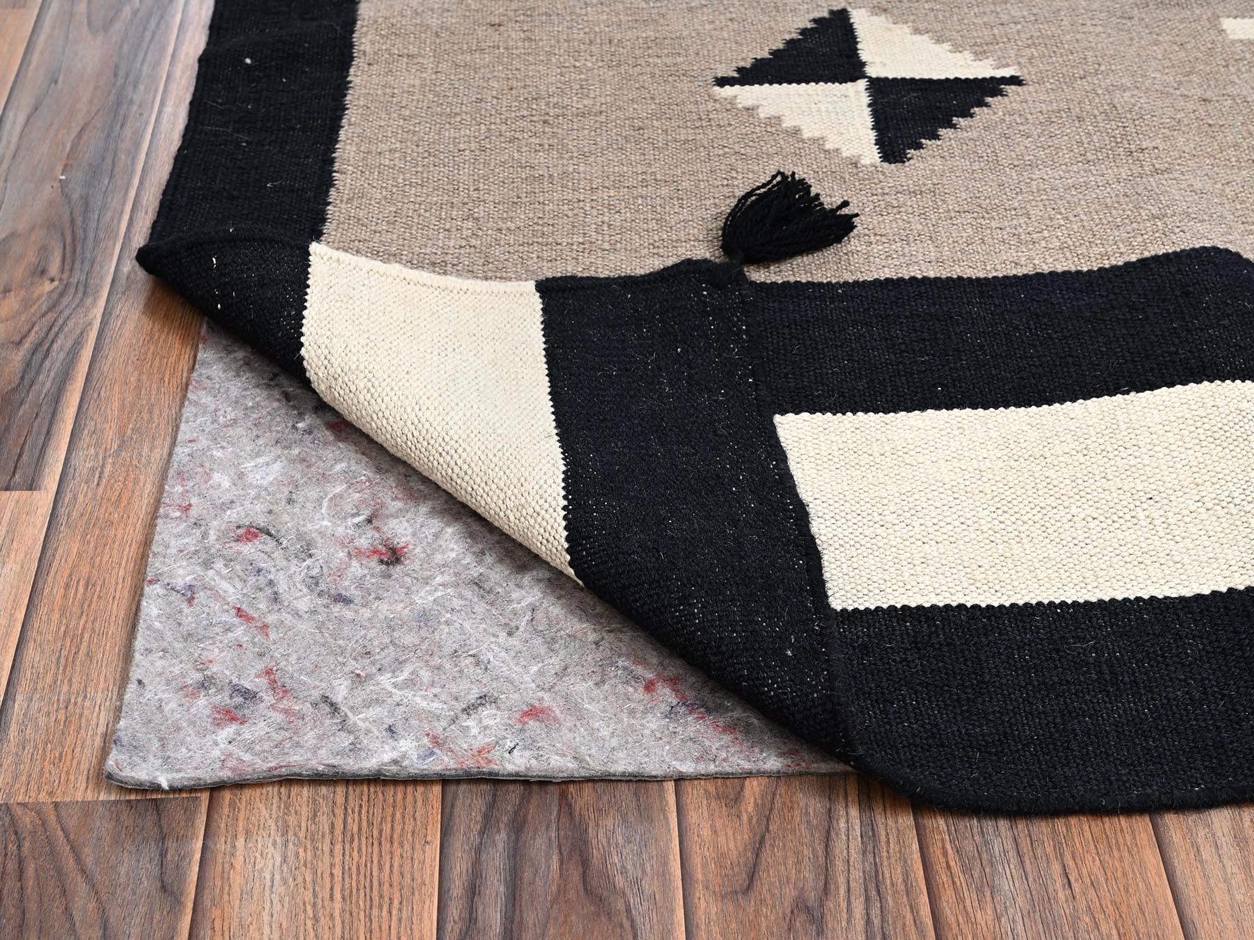 8'1"x10' Khaki Brown, Hand Woven, Flat Weave, American Indian Southwest Geometric Design, 100% Wool, Oriental Rug HR2295 - Image 3