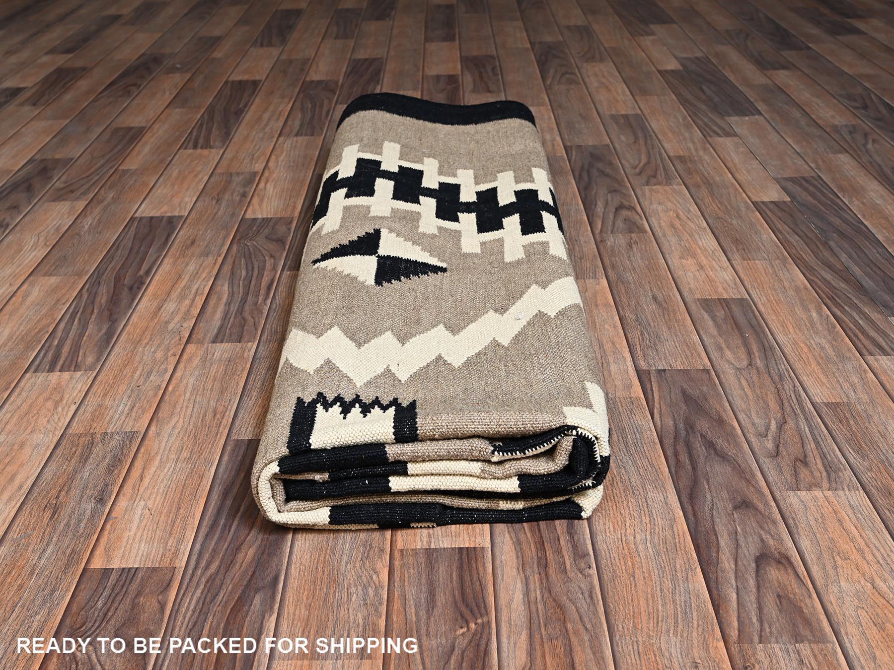 8'1"x10' Khaki Brown, Hand Woven, Flat Weave, American Indian Southwest Geometric Design, 100% Wool, Oriental Rug HR2295 - Image 6