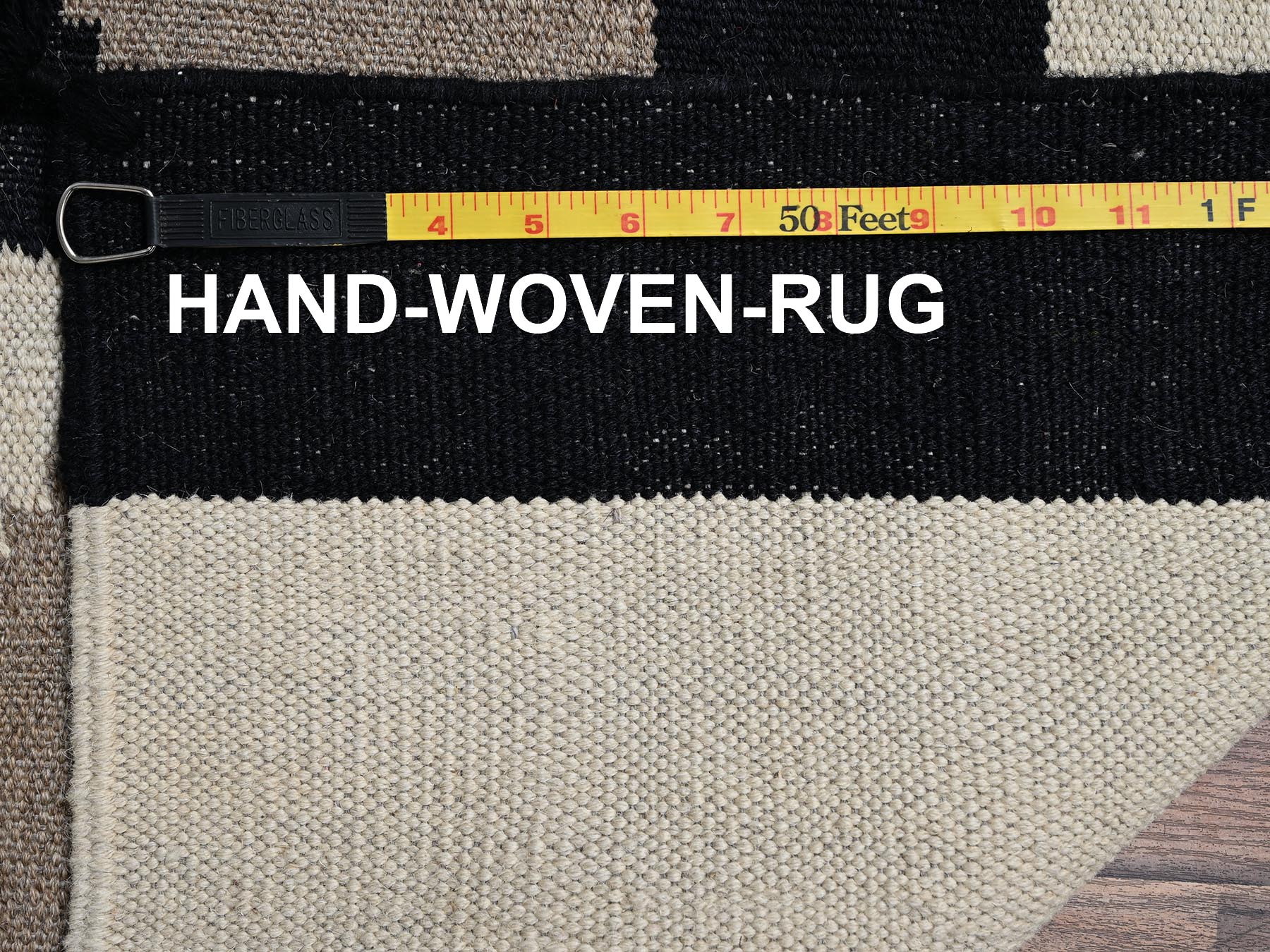 8'1"x10' Khaki Brown, Hand Woven, Flat Weave, American Indian Southwest Geometric Design, 100% Wool, Oriental Rug HR2295 - Image 7