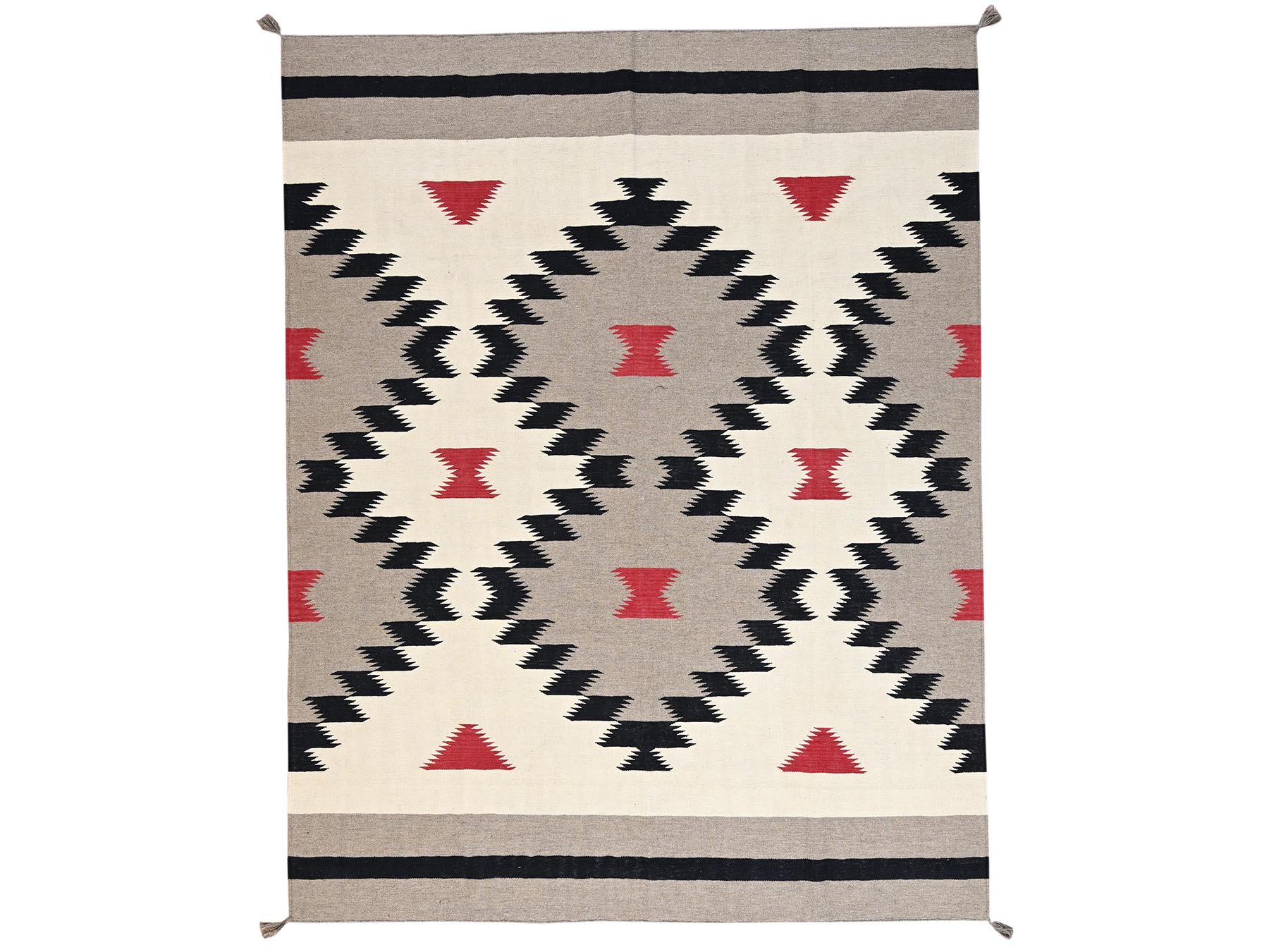 8'x10'3" Ivory-Brown, American Indian Southwest Geometric Design, Flat Weave, Hand Woven, 100% Wool, Oriental Rug HR2296