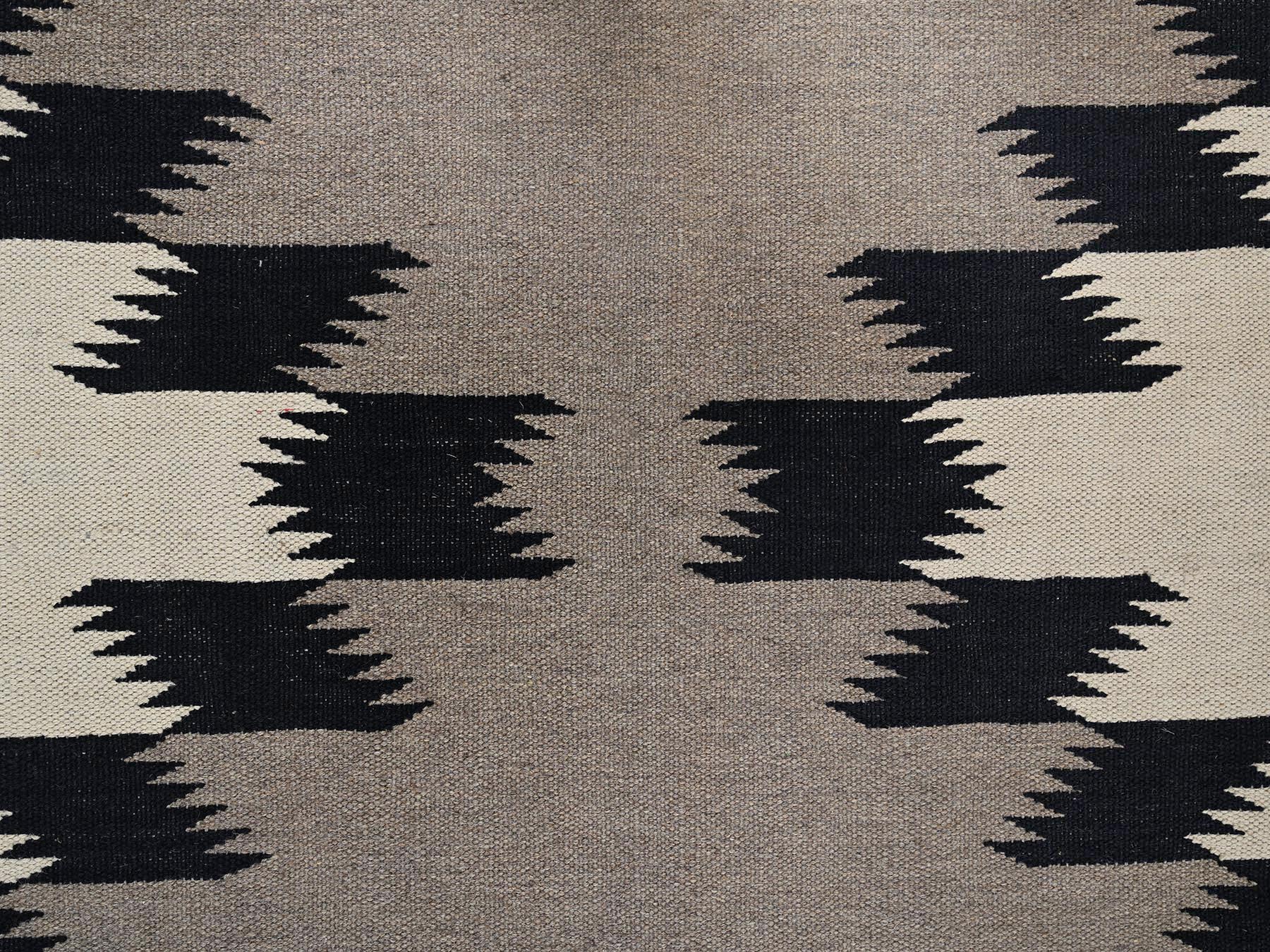 8'x10'3" Ivory-Brown, American Indian Southwest Geometric Design, Flat Weave, Hand Woven, 100% Wool, Oriental Rug HR2296 - Image 4