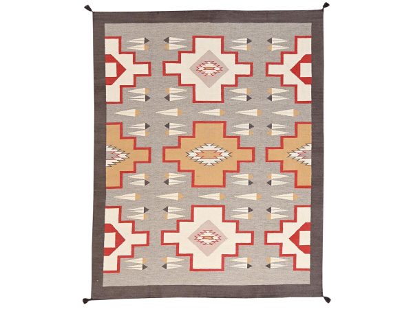 8'2"x10'1" Stone Gray, American Indian Southwest Geometric Design, Hand Woven, Flat Weave, 100% Wool, Oriental Rug HR2297