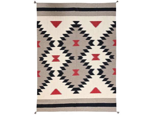 8'10"x12'1" Ivory-Brown, Flat Weave, American Indian Southwest Geometric Design, Hand Woven, 100% Wool, Oriental Rug HR2298