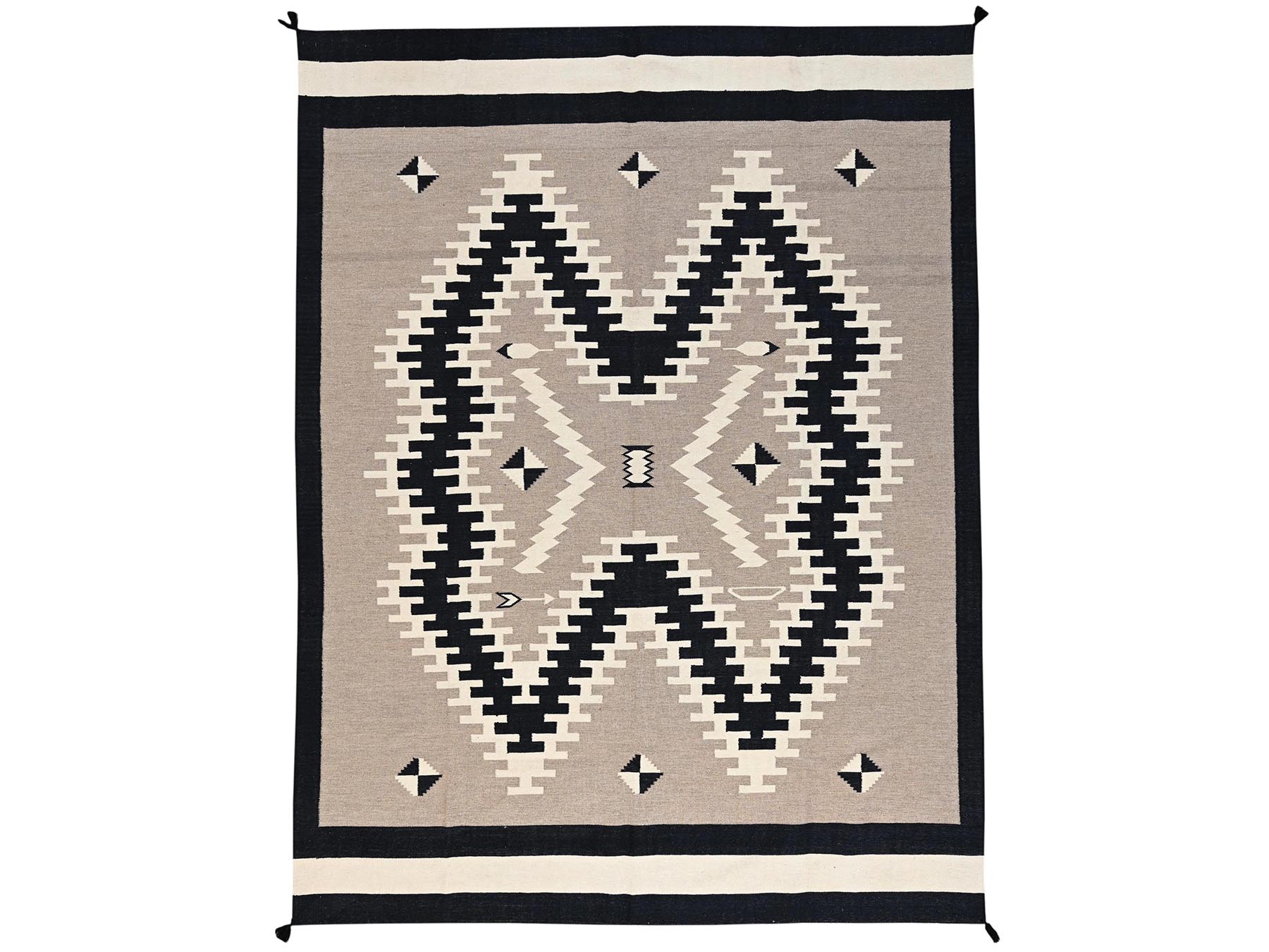 9'1"x11'9" Khaki Brown, Flat Weave, American Indian Southwest Geometric Design, Hand Woven, 100% Wool, Oriental Rug HR2299