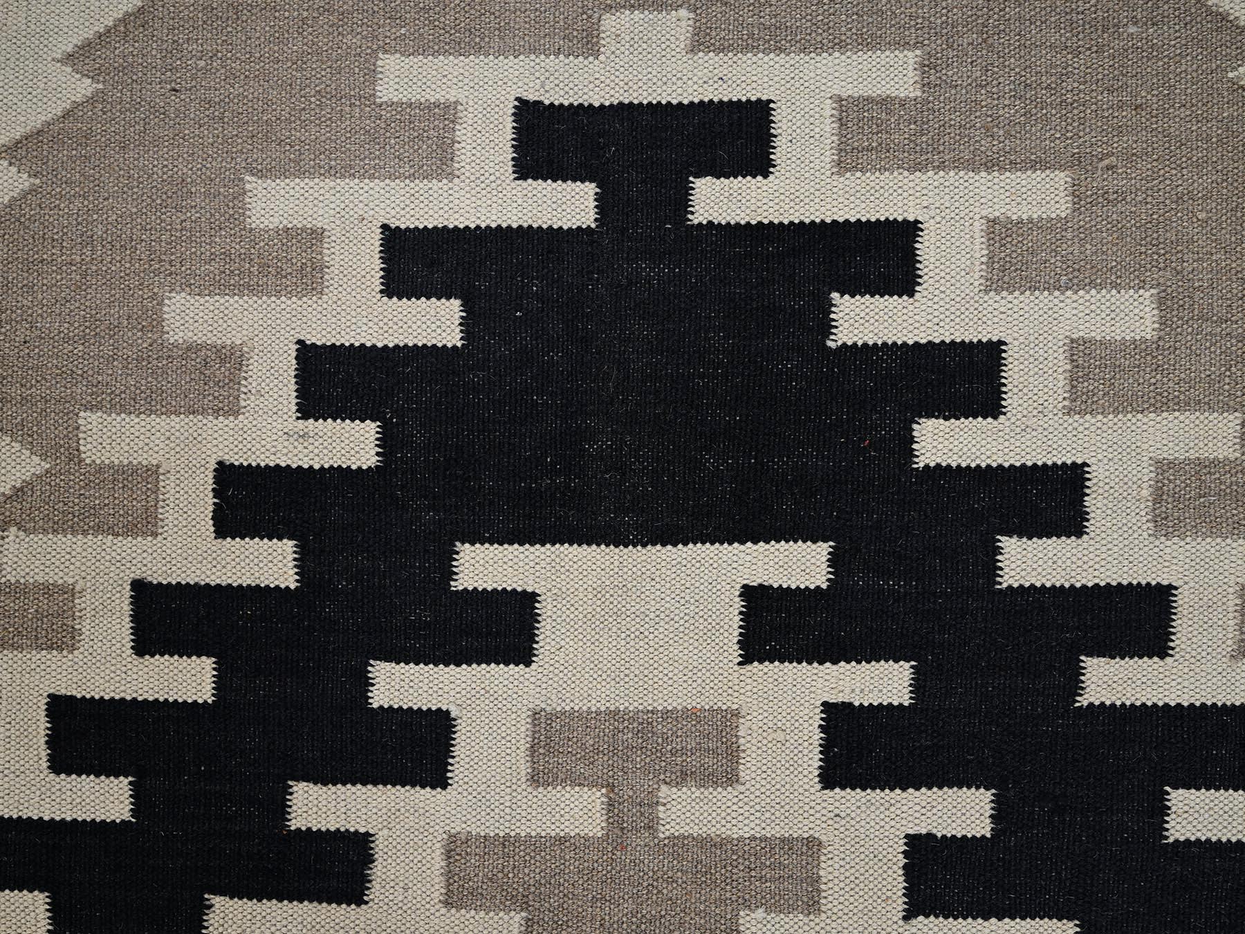 9'1"x11'9" Khaki Brown, Flat Weave, American Indian Southwest Geometric Design, Hand Woven, 100% Wool, Oriental Rug HR2299 - Image 4