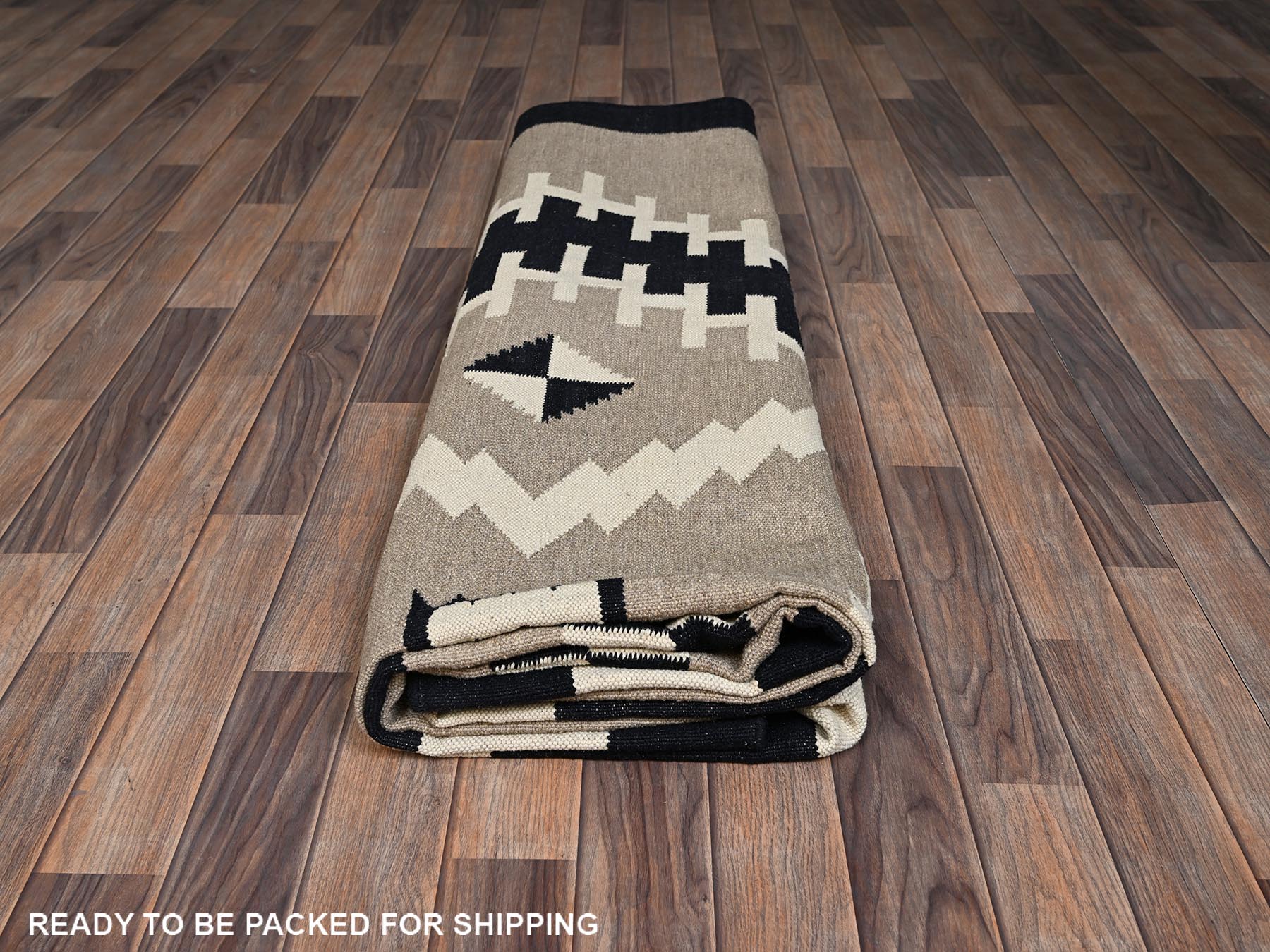 9'1"x11'9" Khaki Brown, Flat Weave, American Indian Southwest Geometric Design, Hand Woven, 100% Wool, Oriental Rug HR2299 - Image 6