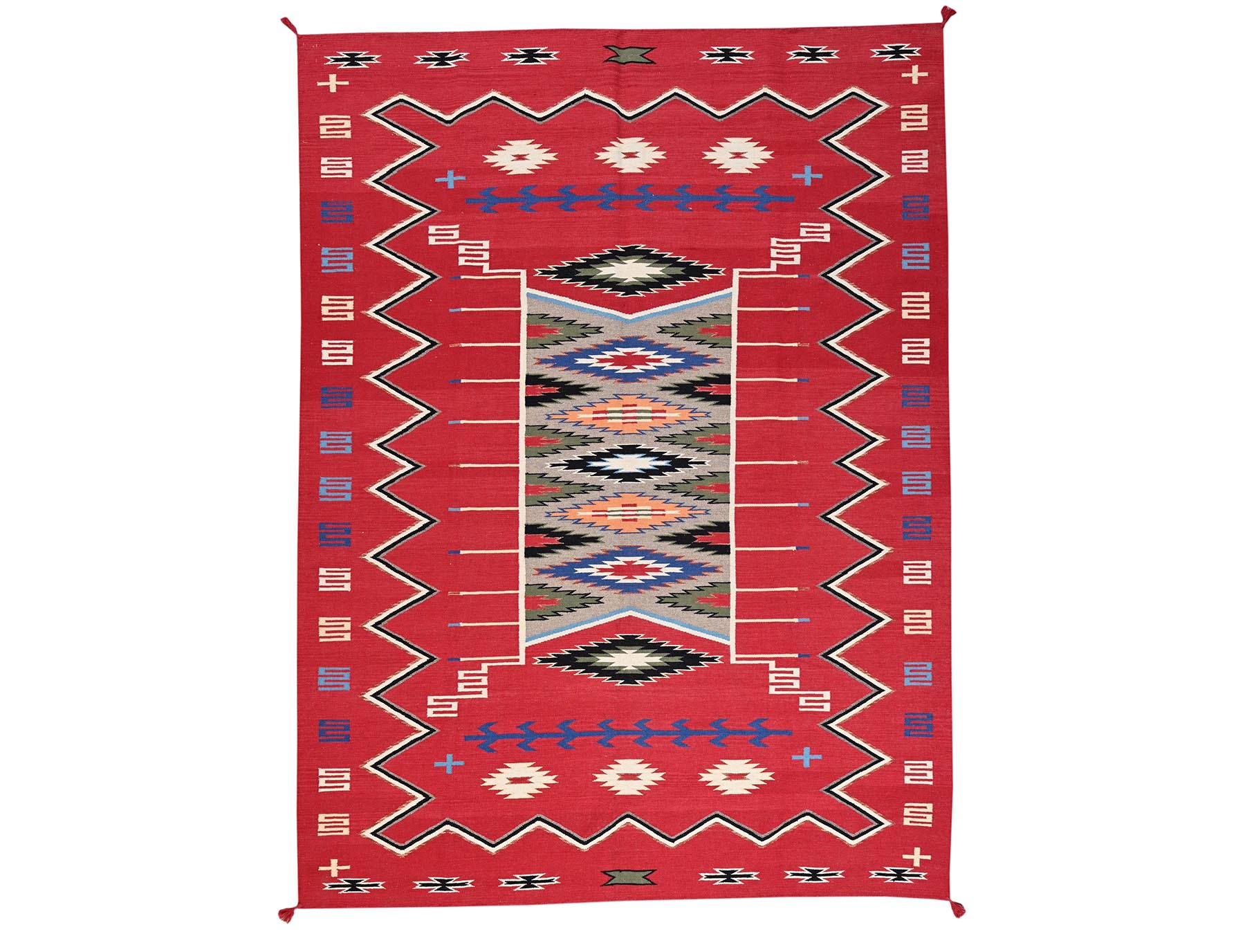 9'x12'1" Crimson Red, Flat Weave, American Indian Southwest Geometric Design, Hand Woven, 100% Wool, Oriental Rug HR2301