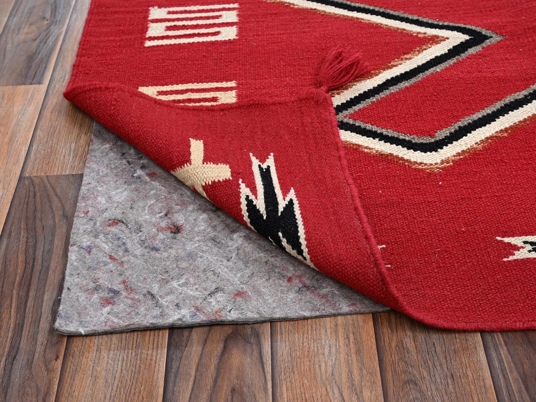 9'x12'1" Crimson Red, Flat Weave, American Indian Southwest Geometric Design, Hand Woven, 100% Wool, Oriental Rug HR2301 - Image 3