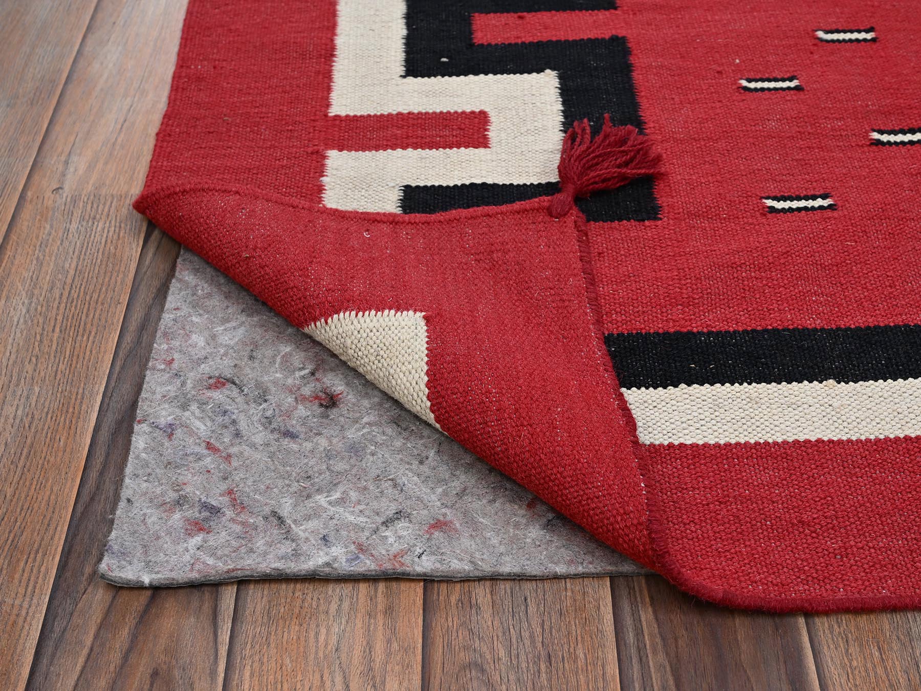 9'2"x11'6" Crimson Red, Flat Weave, American Indian Southwest Geometric Design, Hand Woven, 100% Wool, Oriental Rug HR2302 - Image 3
