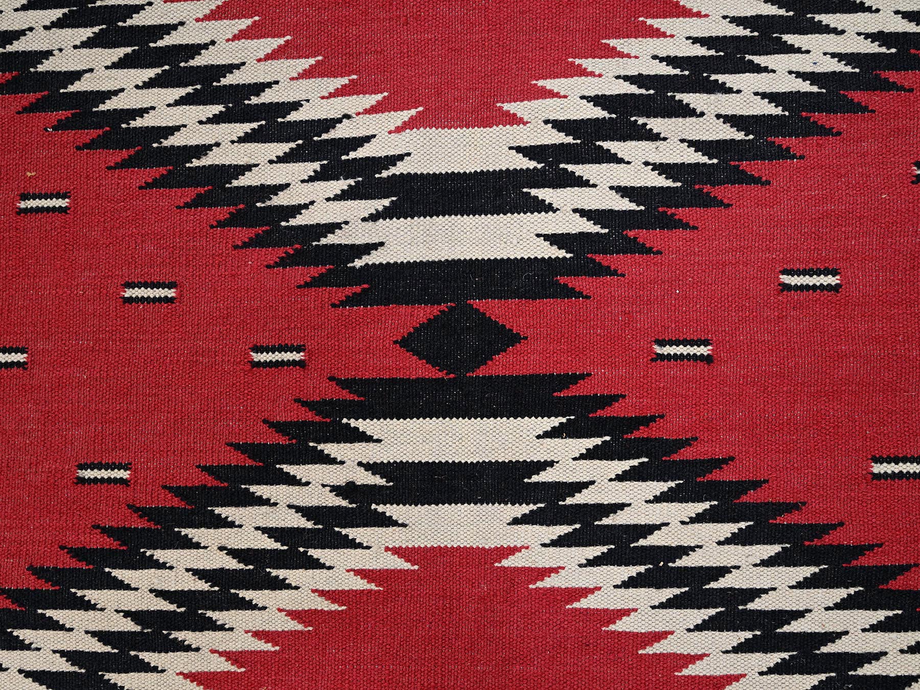 9'2"x11'6" Crimson Red, Flat Weave, American Indian Southwest Geometric Design, Hand Woven, 100% Wool, Oriental Rug HR2302 - Image 4