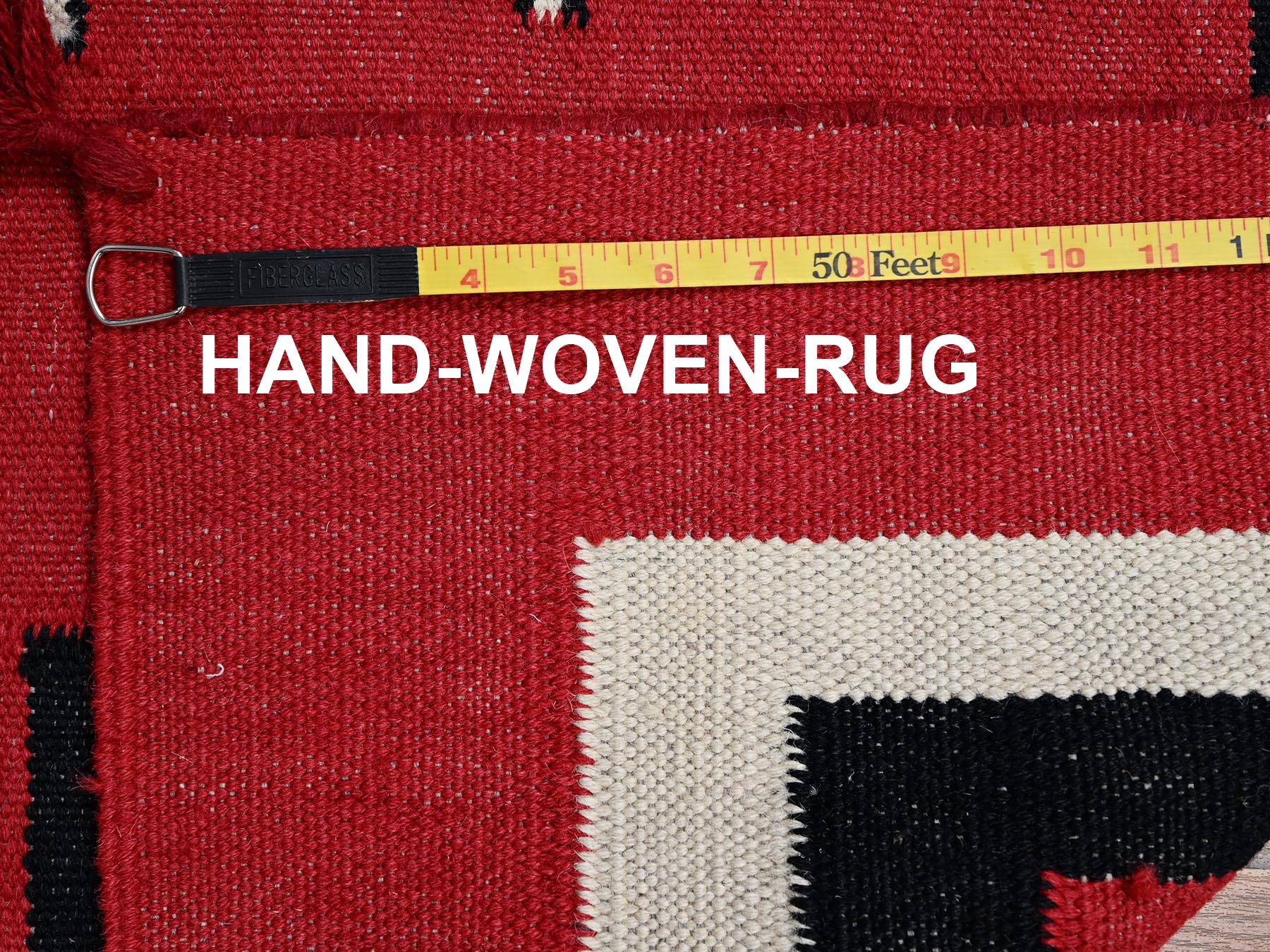 9'2"x11'6" Crimson Red, Flat Weave, American Indian Southwest Geometric Design, Hand Woven, 100% Wool, Oriental Rug HR2302 - Image 7