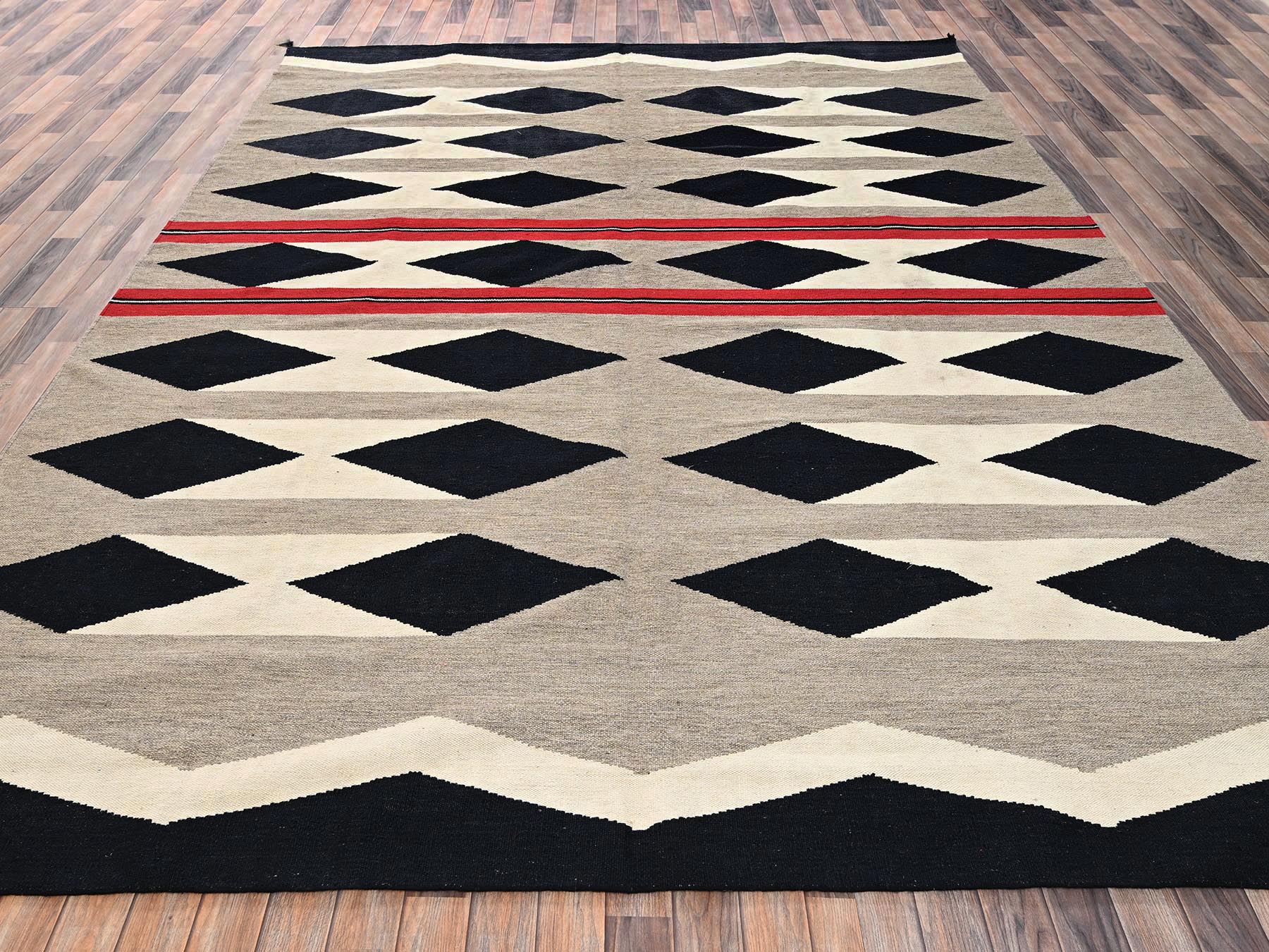 9'3"x11'10" Khaki Brown, Flat Weave, American Indian Southwest Geometric Design, Hand Woven, 100% Wool, Oriental Rug HR2314 - Image 2