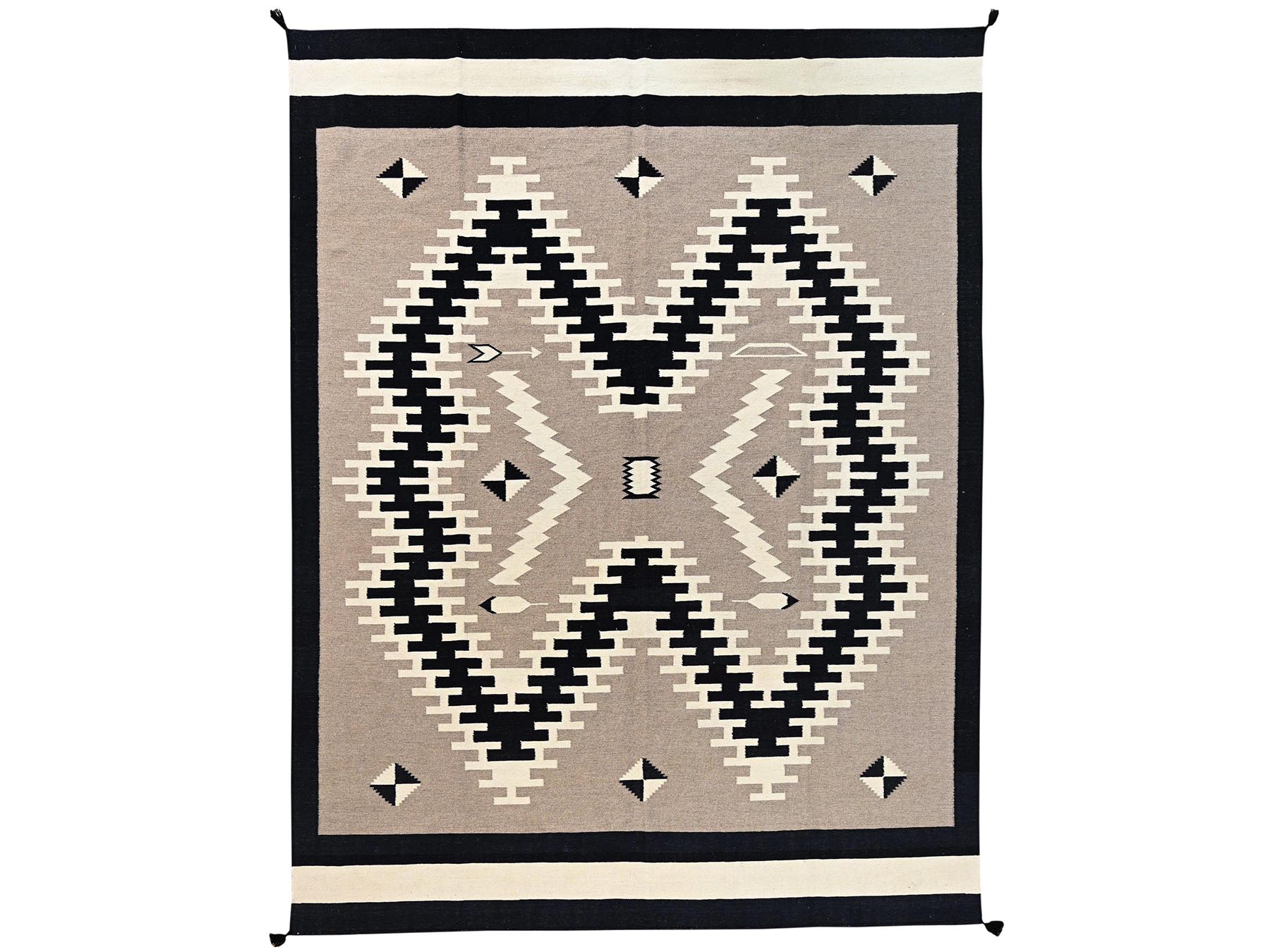 9'2"x11'10" Khaki Brown, American Indian Southwest Geometric Design, Hand Woven, Flat Weave, 100% Wool, Oriental Rug HR2315
