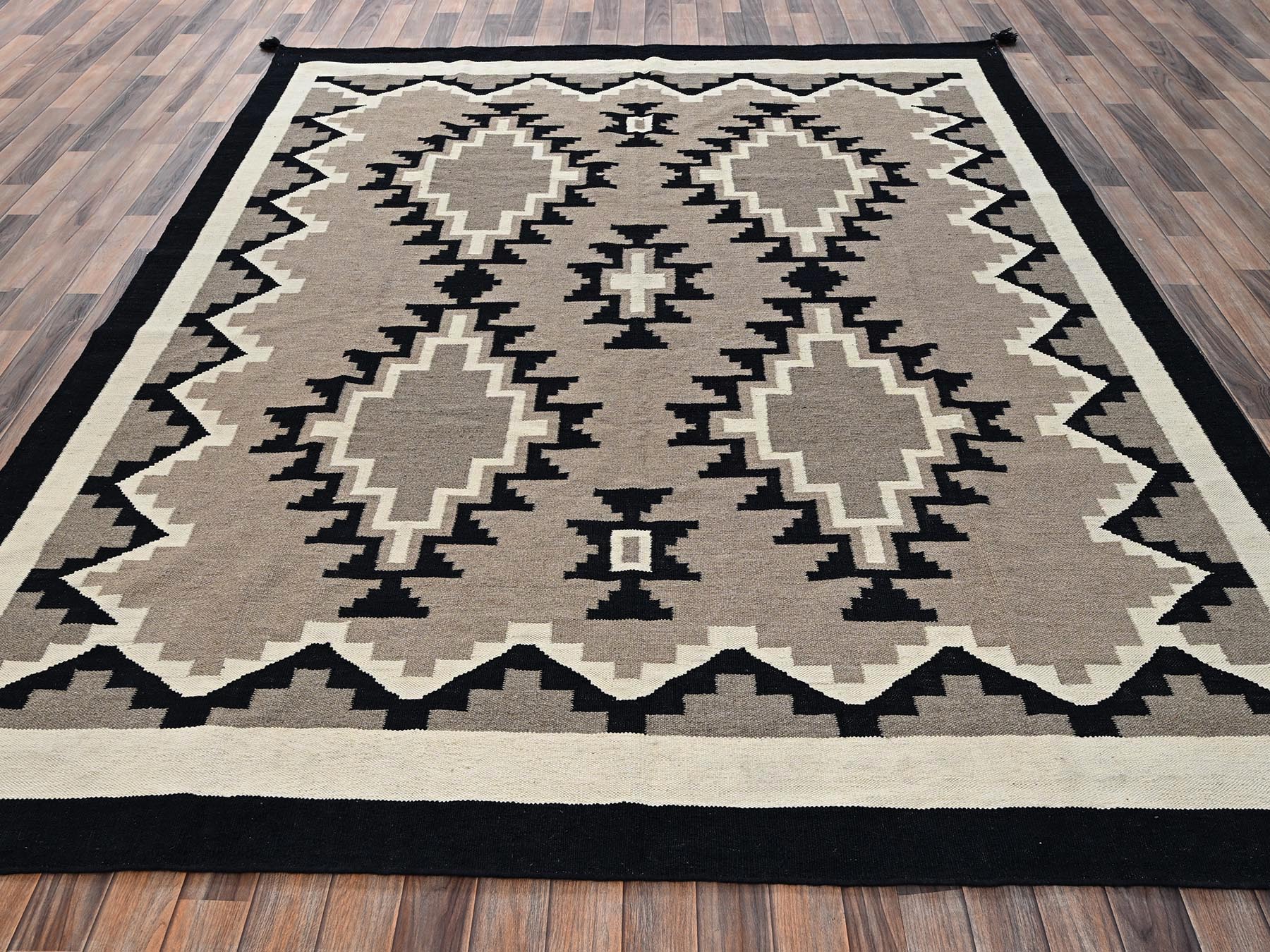 8'x10' Khaki Brown, Hand Woven, American Indian Southwest Geometric Design, Flat Weave, 100% Wool, Oriental Rug HR2316 - Image 2