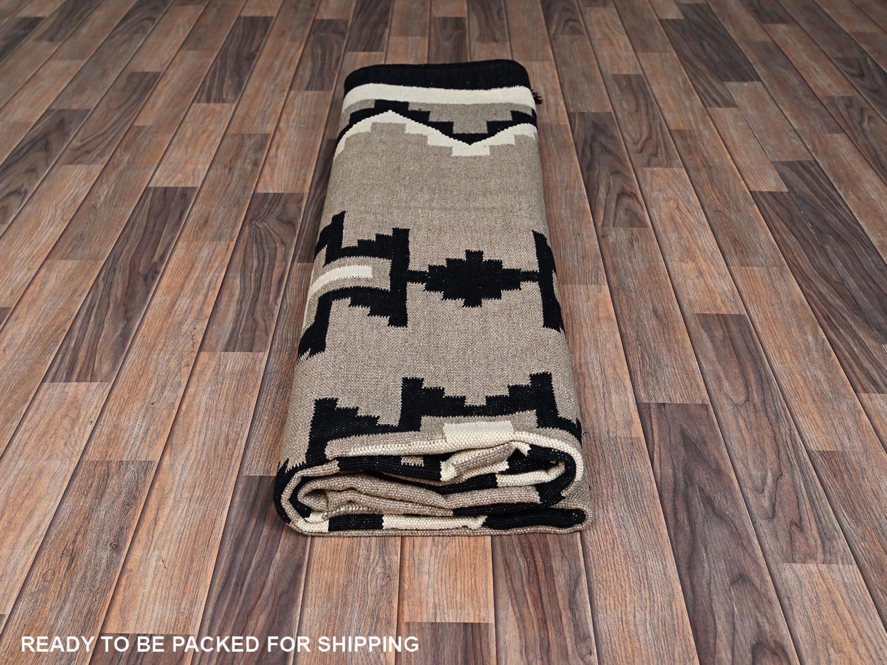 8'x10' Khaki Brown, Hand Woven, American Indian Southwest Geometric Design, Flat Weave, 100% Wool, Oriental Rug HR2316 - Image 6