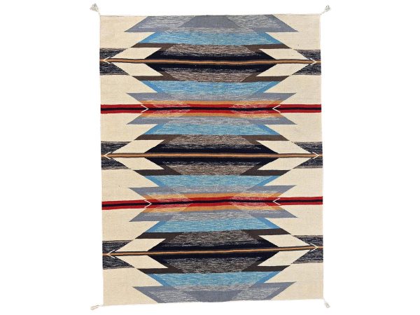 5'4"x6'10" Light Blue, American Indian Southwest Geometric Design, Flat Weave, Hand Woven, 100% Wool, Oriental Rug HR2320