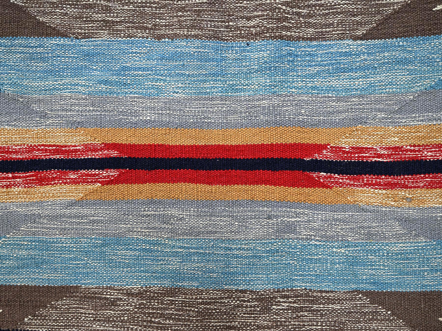 5'4"x6'10" Light Blue, American Indian Southwest Geometric Design, Flat Weave, Hand Woven, 100% Wool, Oriental Rug HR2320 - Image 4