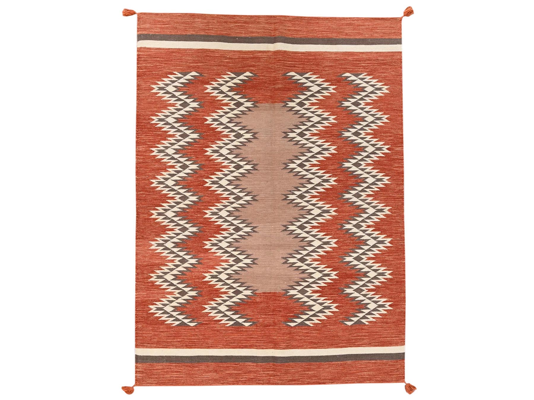 5'1"x7'1" Burnt Orange, American Indian Southwest Geometric Design, Flat Weave, Hand Woven, 100% Wool, Oriental Rug HR2324