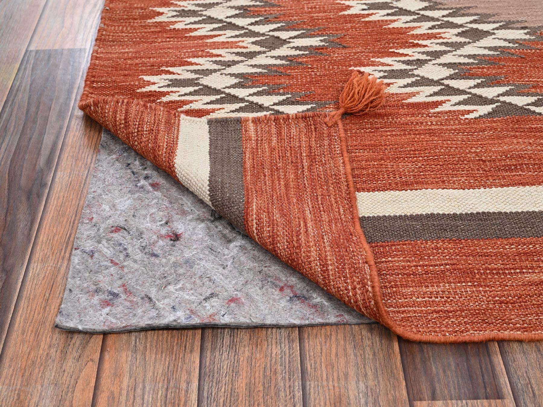 5'1"x7'1" Burnt Orange, American Indian Southwest Geometric Design, Flat Weave, Hand Woven, 100% Wool, Oriental Rug HR2324 - Image 3