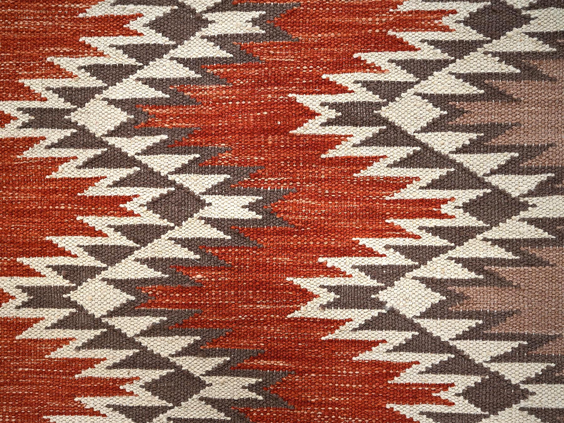 5'1"x7'1" Burnt Orange, American Indian Southwest Geometric Design, Flat Weave, Hand Woven, 100% Wool, Oriental Rug HR2324 - Image 4