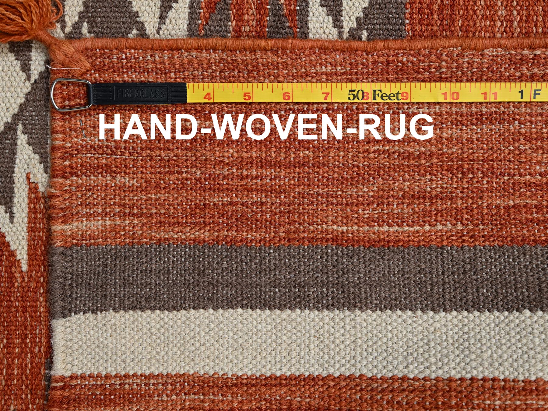 5'1"x7'1" Burnt Orange, American Indian Southwest Geometric Design, Flat Weave, Hand Woven, 100% Wool, Oriental Rug HR2324 - Image 7