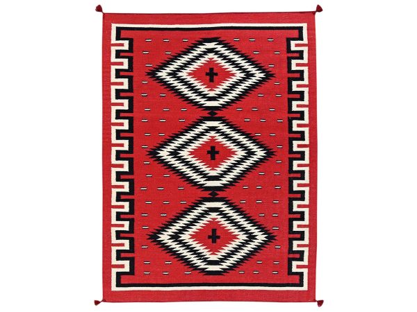 5'2"x7' Crimson Red, American Indian Southwest Geometric Design, Flat Weave, Hand Woven, 100% Wool, Oriental Rug HR2325