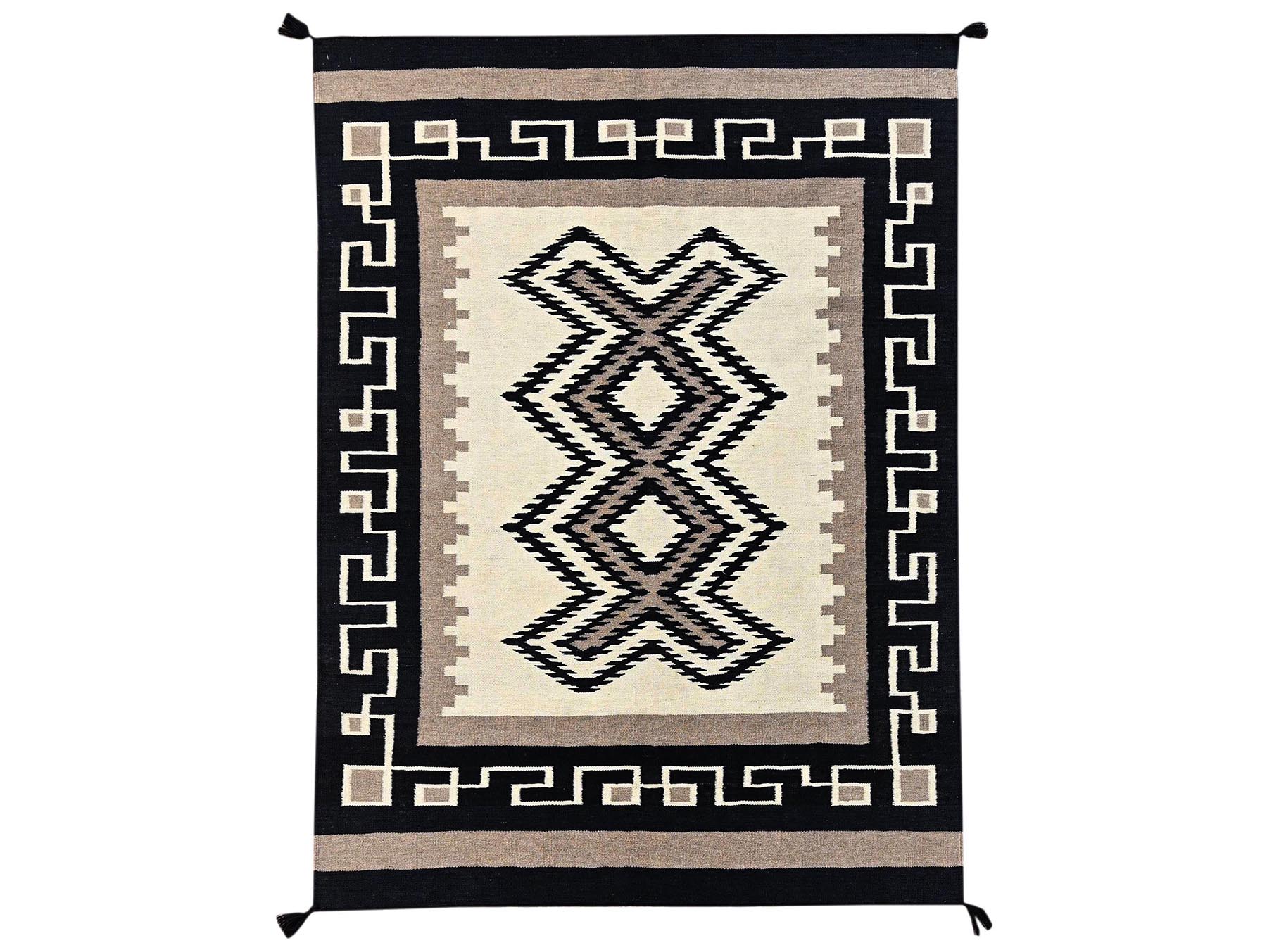 5'2"x7' Khaki Brown, American Indian Southwest Geometric Design, Flat Weave, Hand Woven, 100% Wool, Oriental Rug HR2326