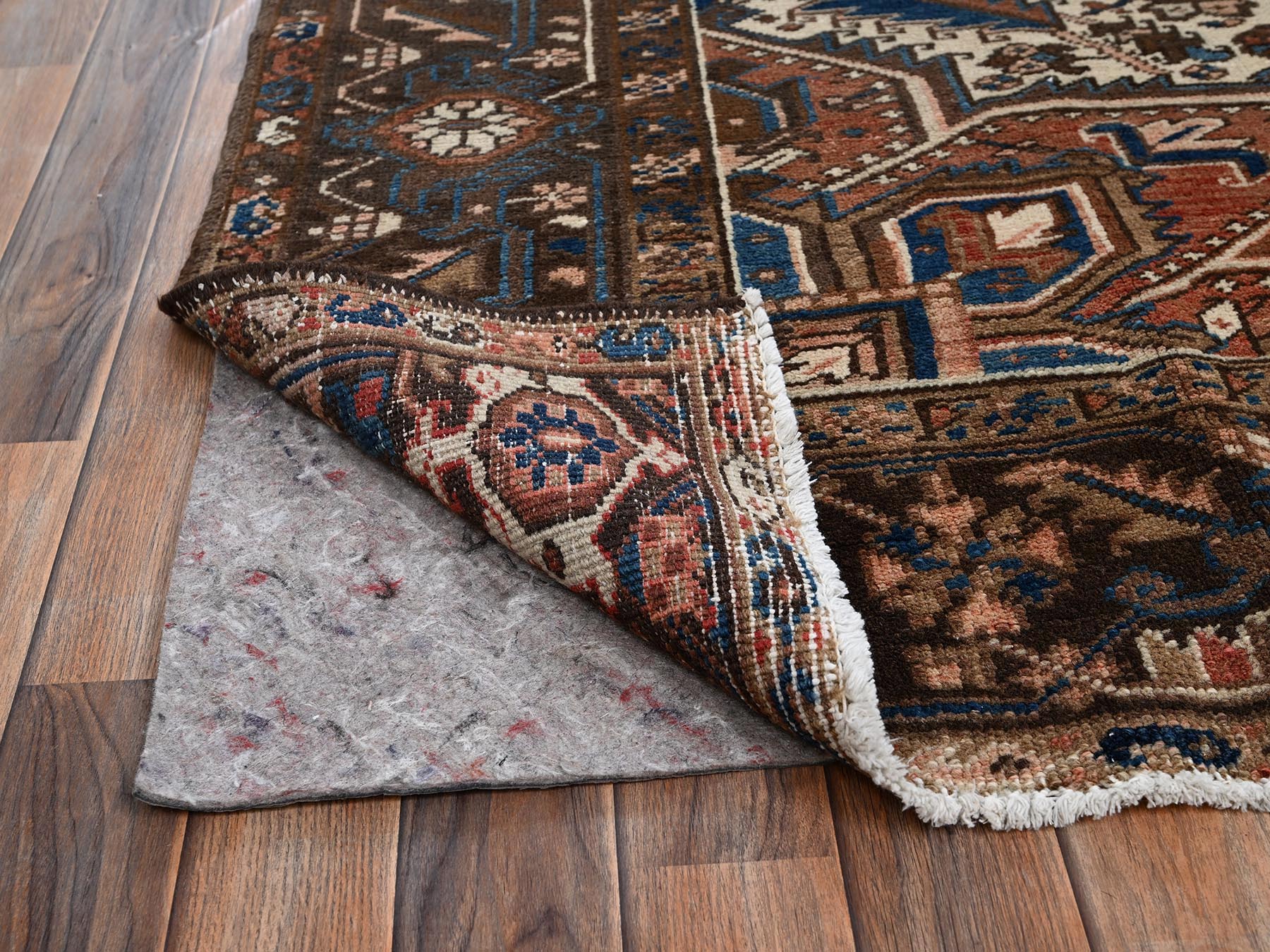 8'2"x10'10" Amber Brown, Vintage Persian Heriz with Geometric Medallion Design, Sheared Low, Sides and Ends Professionally Secured, Clean, Hand Knotted, 100% Wool, Oriental Rug HR2330 - Image 5