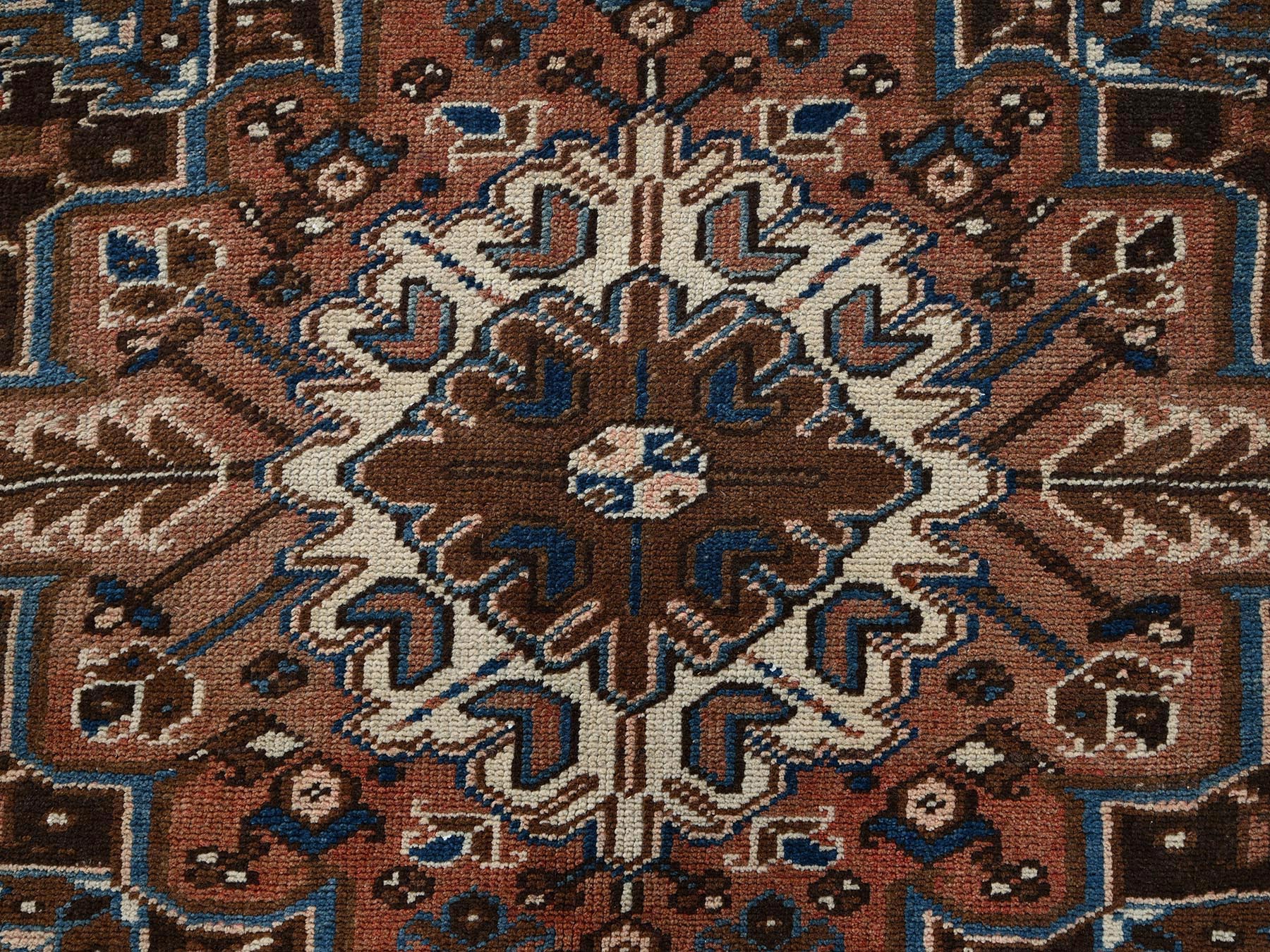 8'2"x10'10" Amber Brown, Vintage Persian Heriz with Geometric Medallion Design, Sheared Low, Sides and Ends Professionally Secured, Clean, Hand Knotted, 100% Wool, Oriental Rug HR2330 - Image 9