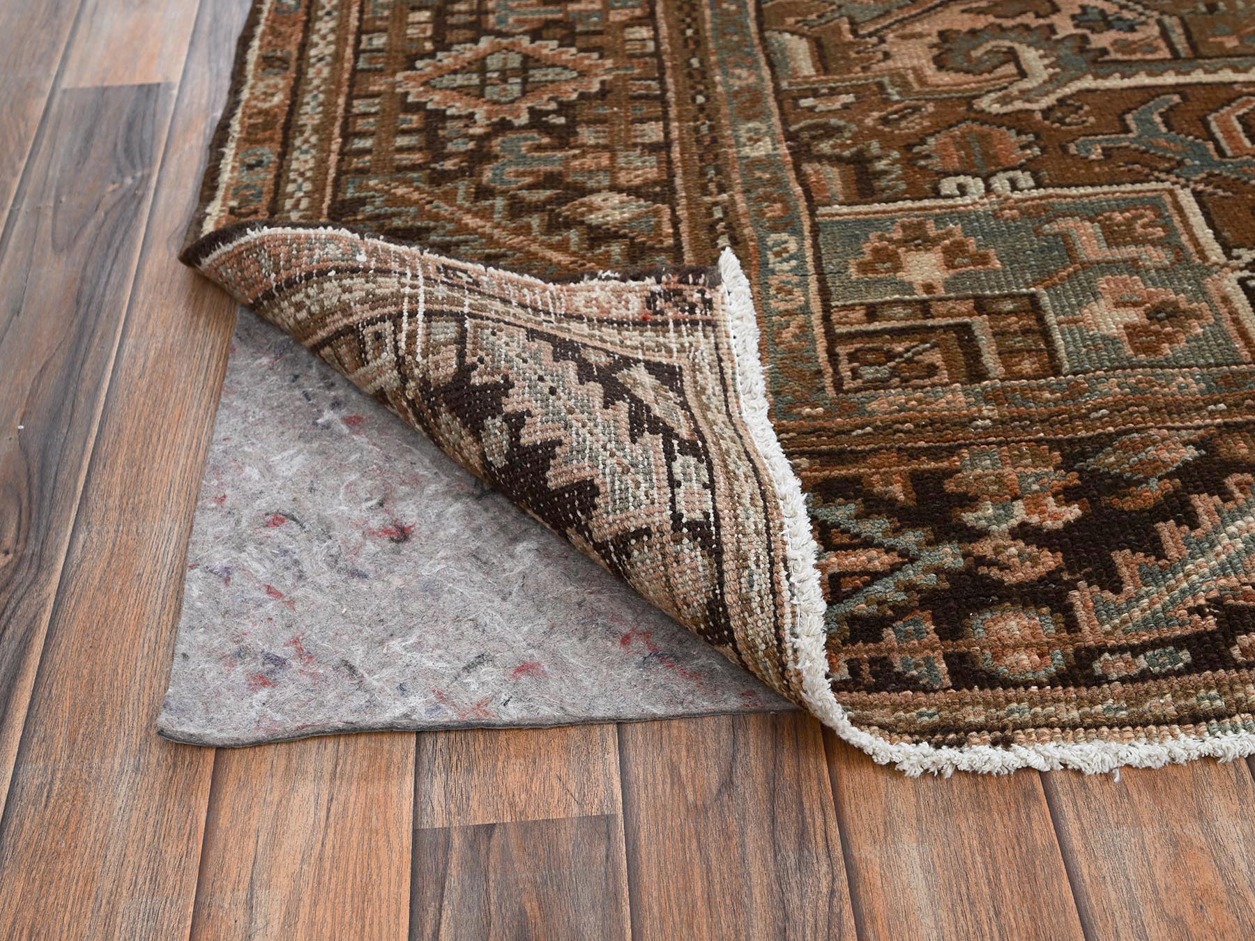 8'x11'1" Umber Brown, Vintage Persian Heriz with Geometric Medallion Design, Sheared Low, Sides and Ends Professionally Secured, Clean, Hand Knotted, 100% Wool, Oriental Rug HR2337 - Image 5