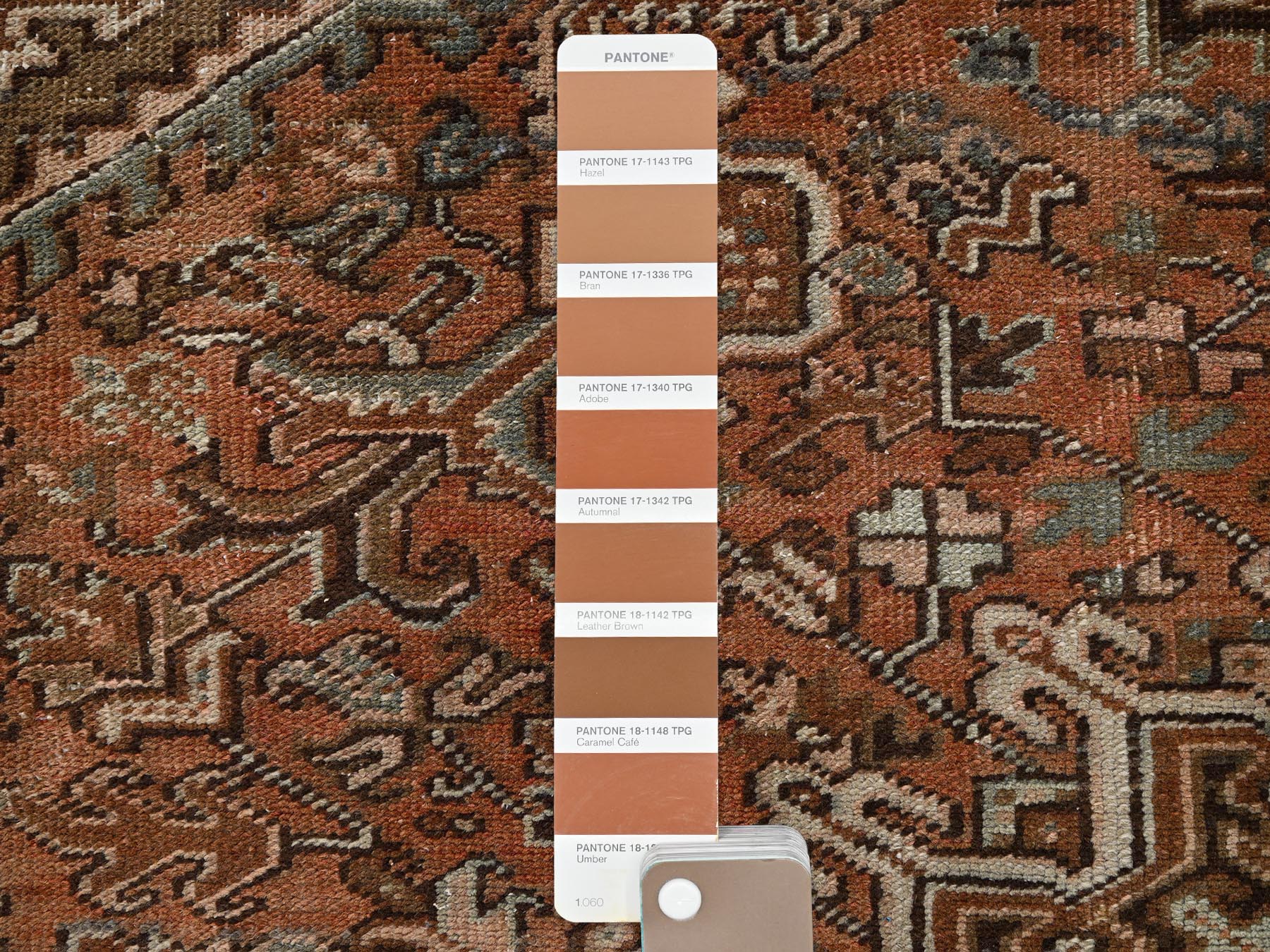 8'x11'1" Umber Brown, Vintage Persian Heriz with Geometric Medallion Design, Sheared Low, Sides and Ends Professionally Secured, Clean, Hand Knotted, 100% Wool, Oriental Rug HR2337 - Image 8