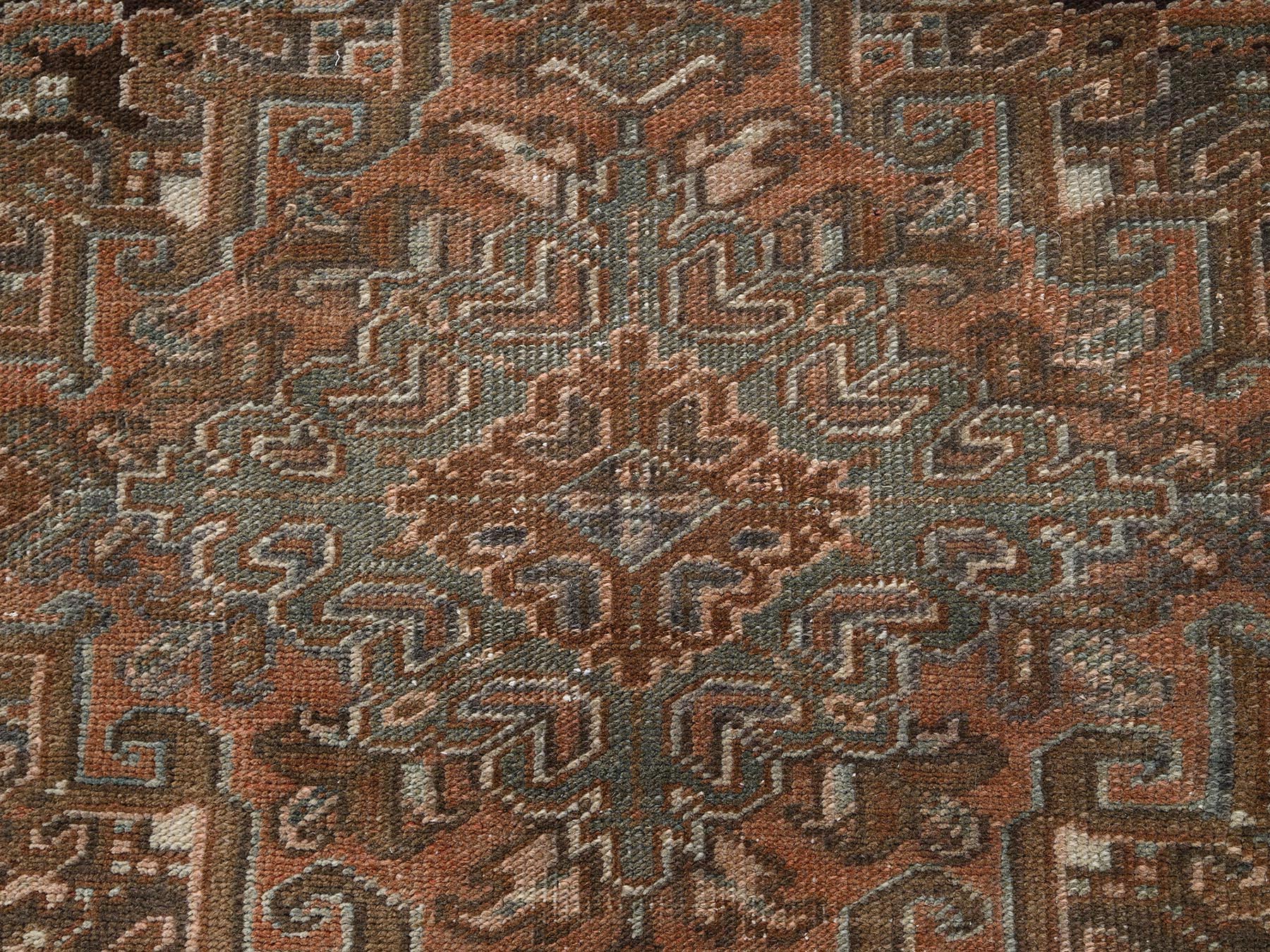 8'x11'1" Umber Brown, Vintage Persian Heriz with Geometric Medallion Design, Sheared Low, Sides and Ends Professionally Secured, Clean, Hand Knotted, 100% Wool, Oriental Rug HR2337 - Image 9