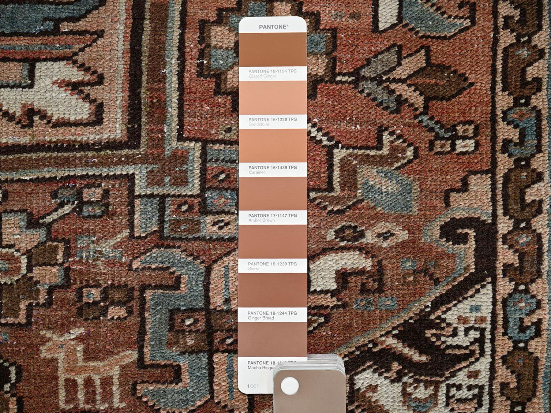 8'5"x11' Sierra Brown, Vintage and Worn, Persian Heriz with Geometric Medallion Design, Shaved Down, Sides and Ends Professionally Secured, Clean, Hand Knotted, 100% Wool, Oriental Rug HR2340 - Image 8