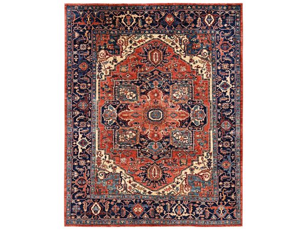 8'x9'10" Burnt Orange, Hand Knotted, Aryana Collection, Serapi Heriz with Large Medallion Design, Vegetable Dyes, High Mountain Wool, Soft Pile, Densely Woven, Oriental Rug HR2348