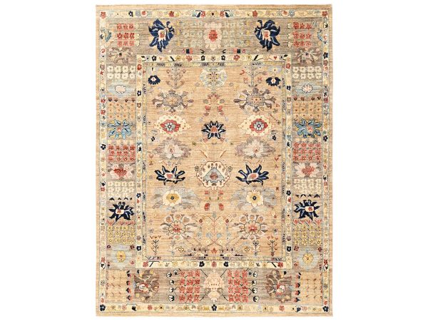 9'2"x12' Light Brown, Heriz All Over Design, Aryana Collection, High Mountain Wool, Hand Knotted, Soft Pile, Densely Woven, Vegetable Dyes, Oriental Rug HR2349