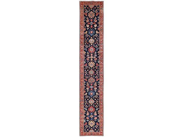 3'1"x19'1" Midnight Blue, Heriz All Over Design, Aryana Grade, Vegetable Dyes, Soft Pile, Hand Knotted, High Mountain Wool, Densely Woven, XL Runner, Oriental Rug HR2362