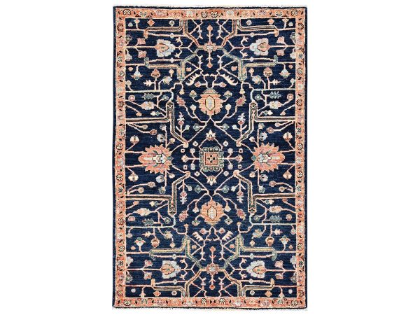 3'2"x5' Yale Blue, Aryana Collection, Antique Heriz Design, Vegetable Dyes, Soft Pile, High Mountain Wool, Hand Knotted, Densely Woven, Oriental Rug HR2371