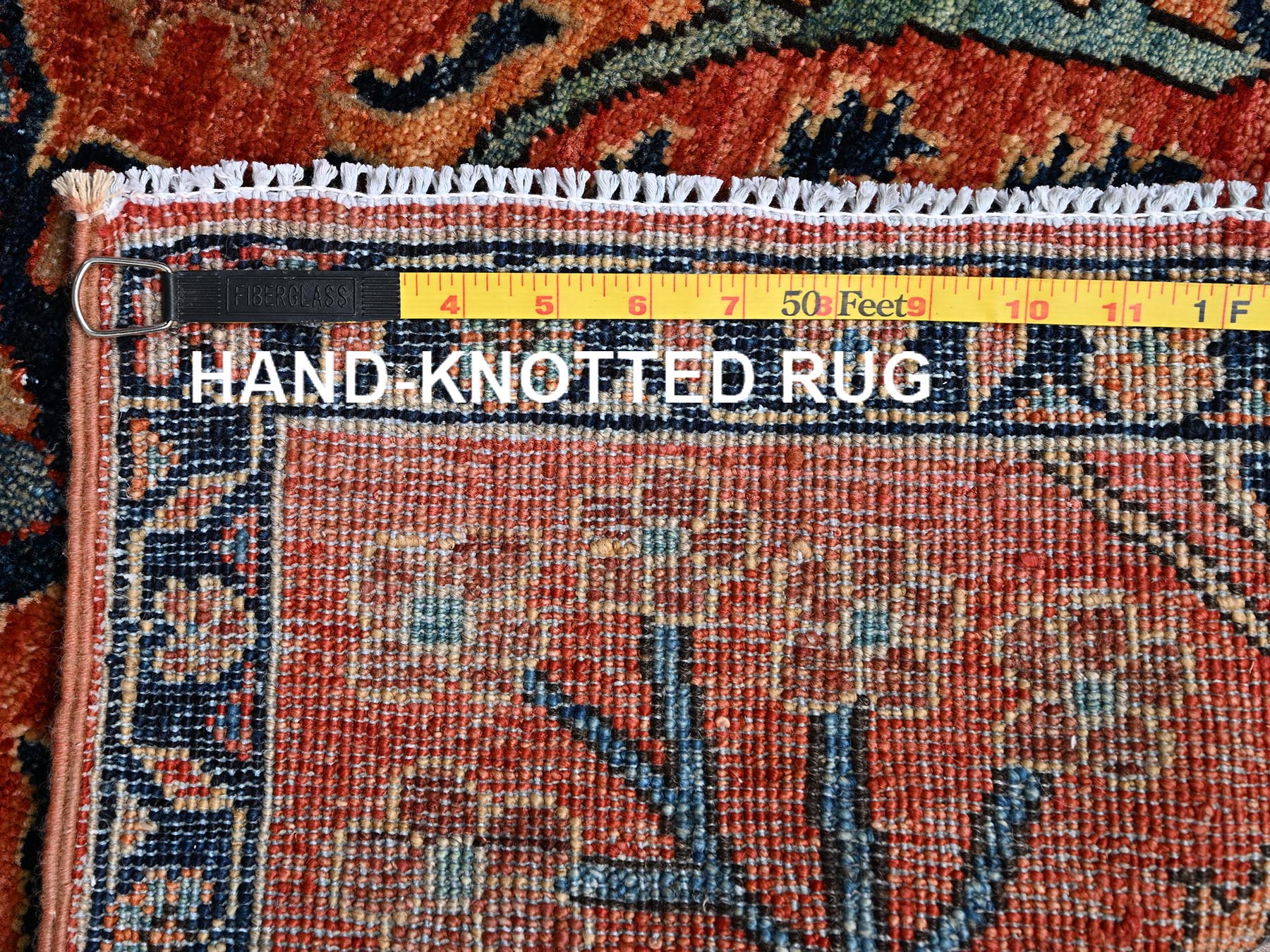 2'1"x3' Coral Orange, Heriz All Over Design, Aryana Grade, Vegetable Dyes, Soft Pile, Hand Knotted, High Mountain Wool, Densely Woven, Sample, Mat, Oriental Rug HR2400 - Image 7