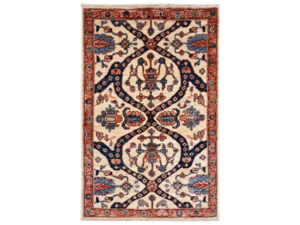 2'10"x4'3" Chiffon White, Northwest Persian Design, Aryana Grade, Vegetable Dyes, Soft Pile, High Mountain Wool, Hand Knotted, Densely Woven, Oriental Rug HR2409