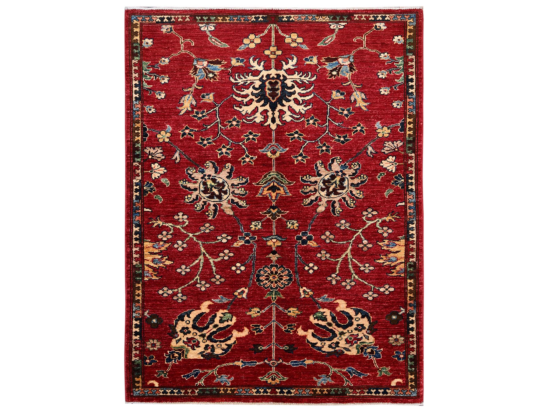 3'5"x4'7" Ajax Red, Northwest Persian Design, Aryana Grade, Vegetable Dyes, Soft Pile, High Mountain Wool, Hand Knotted, Densely Woven, Oriental Rug HR2414