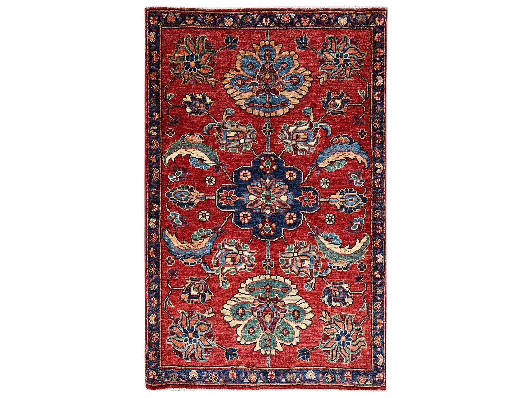 3'2"x4'9" Ajax Red, Heriz Design, Aryana Grade, Vegetable Dyes, Soft Pile, High Mountain Wool, Hand Knotted, Densely Woven, Oriental Rug HR2417