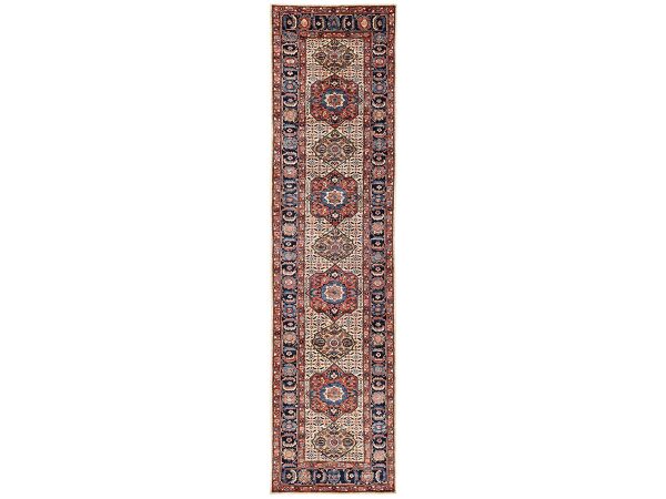 4'x16'1" Chiffon White, Bijar Senneh Design, Aryana Grade, Vegetable Dyes, Soft Pile, High Mountain Wool, Hand Knotted, Densely Woven, XL, Wide Runner, Oriental Rug HR2423