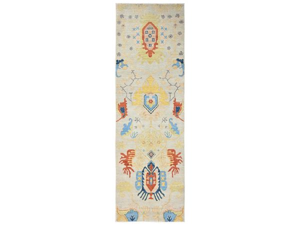 3'x9'9" Light Green, Heriz All Over Design, Aryana Grade, Vegetable Dyes, Soft Pile, Hand Knotted, High Mountain Wool, Densely Woven, Runner, Oriental Rug HR2426