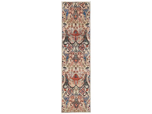 2'6"x9'9" Light Green, Bijar Garus Design, High Mountain Wool, Aryana Grade, Hand Knotted, Soft Pile, Vegetable Dyes, Densely Woven, Runner, Oriental Rug HR2432