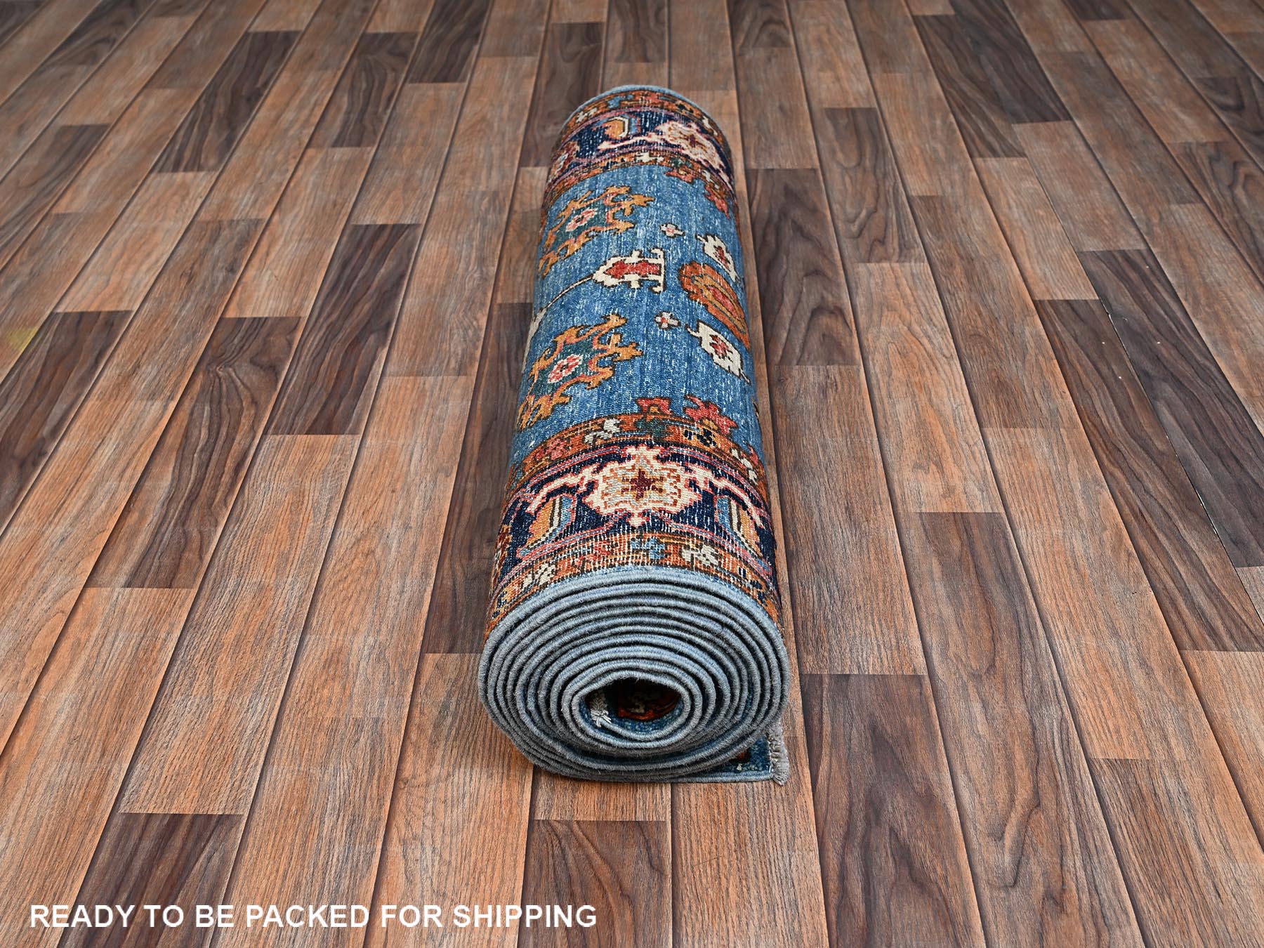 3'x13'9" Marlin Blue, Heriz All Over Design, Aryana Grade, Vegetable Dyes, Soft Pile, Hand Knotted, High Mountain Wool, Densely Woven, Runner, Oriental Rug HR2433 - Image 5