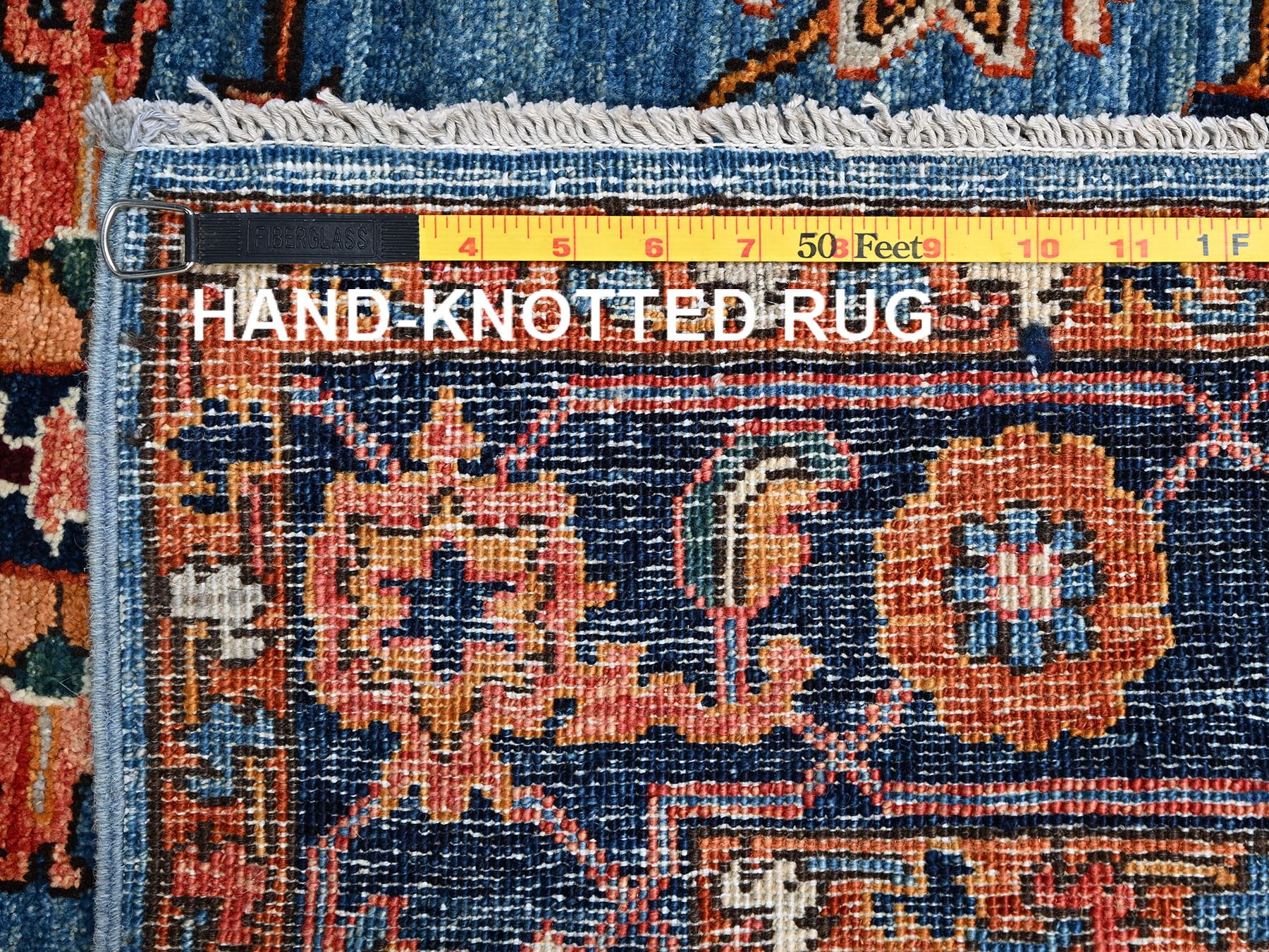 3'x13'9" Marlin Blue, Heriz All Over Design, Aryana Grade, Vegetable Dyes, Soft Pile, Hand Knotted, High Mountain Wool, Densely Woven, Runner, Oriental Rug HR2433 - Image 7