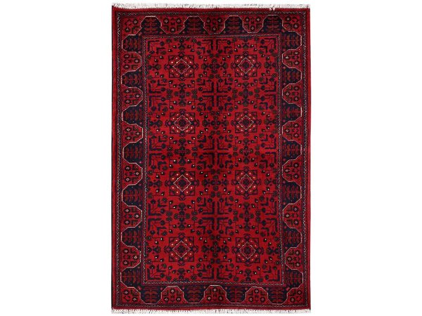 3'1"x4'9" Crimson Red, Afghan Andkhoy with Tribal Design, Hand Knotted, Soft and Velvety Wool, Oriental Rug HR2444