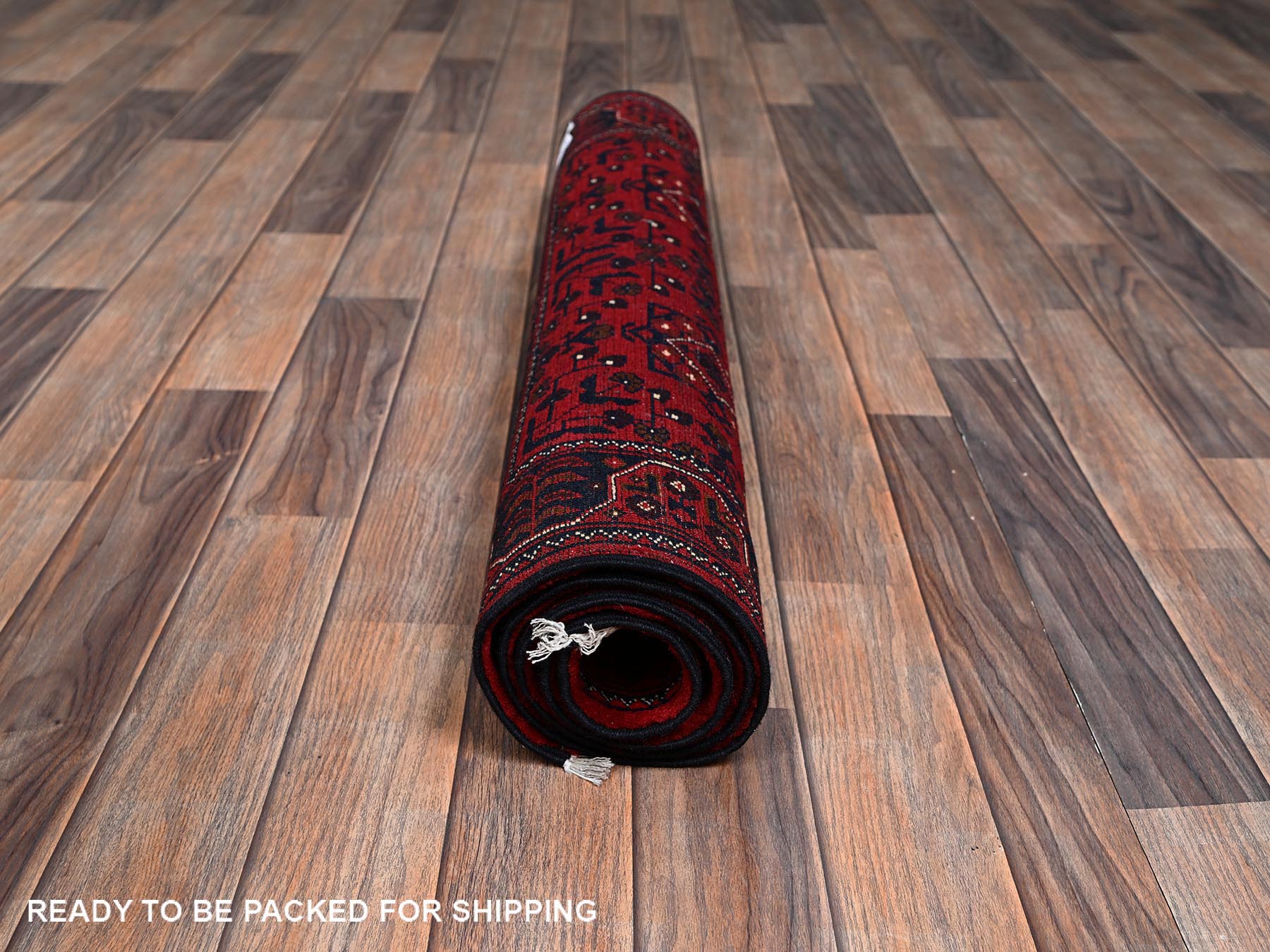3'1"x4'9" Crimson Red, Afghan Andkhoy with Tribal Design, Hand Knotted, Soft and Velvety Wool, Oriental Rug HR2444 - Image 5