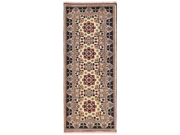 2'3"x4'10" Lace White, Afghan Andkhoy with All Over Geometric Motif, Hand Knotted, Soft and Velvety Wool, Short & Narrow Runner, Oriental Rug HR2458
